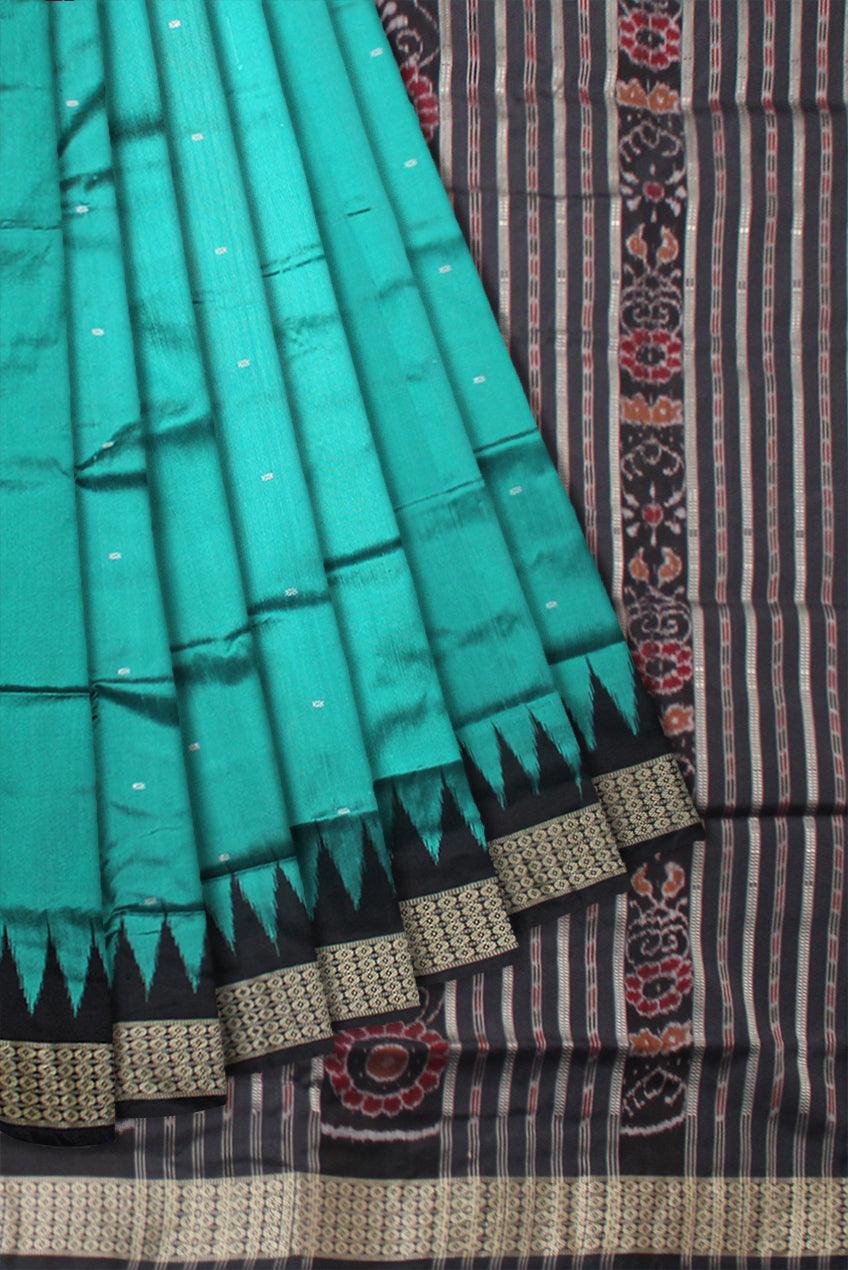 SAMBALPURI PATA SAREE IN LIGHT GREEN COLOR IN PLAIN DESIGN WITH BLACK BORDER WITH BLOUSE PIECE. - Koshali Arts & Crafts Enterprise