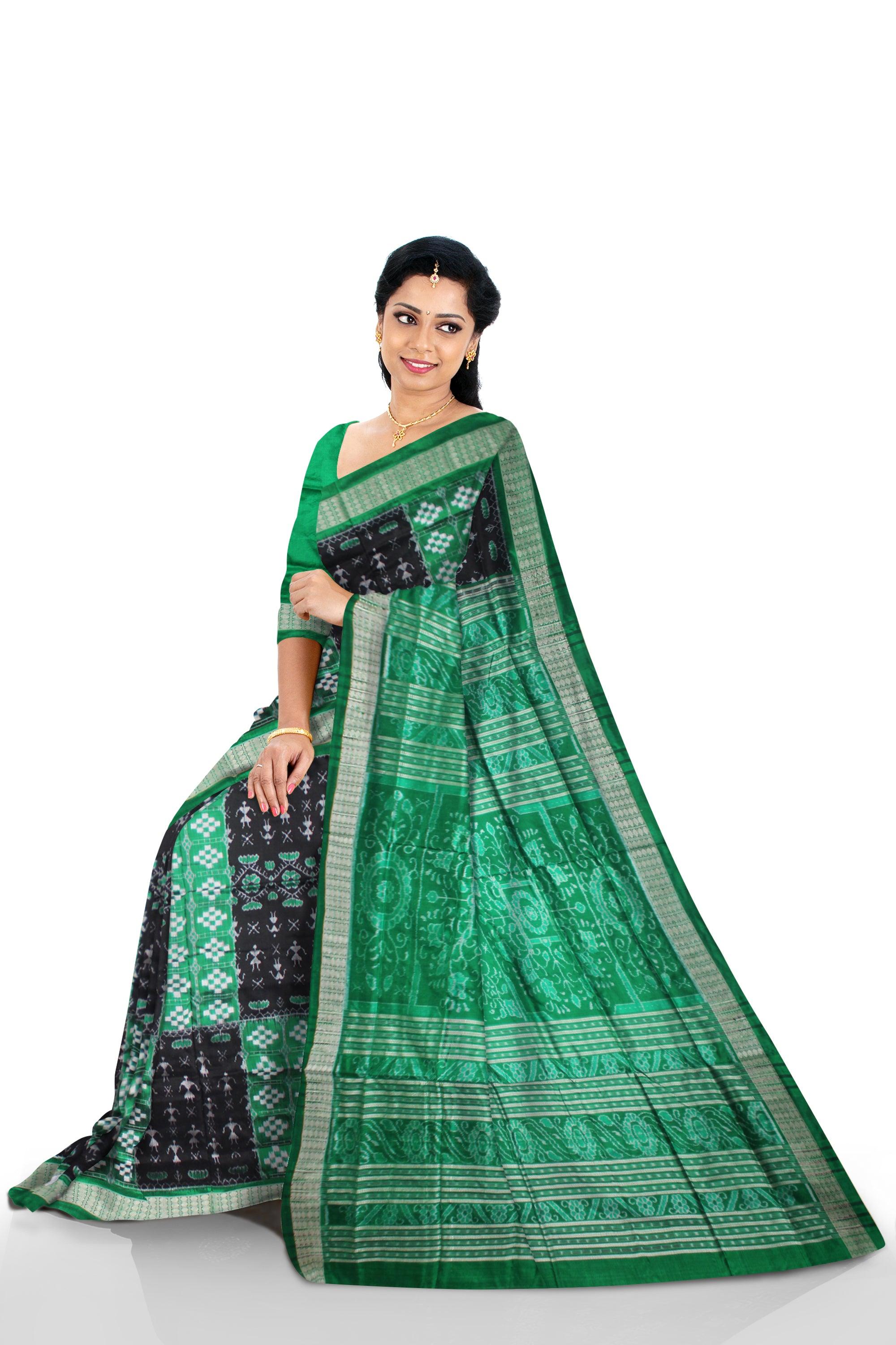BLACK AND GREEN COLOR NEW DESIGN SONEPUR PASAPALI SAREE, WITH BLOUSE PIECE. - Koshali Arts & Crafts Enterprise