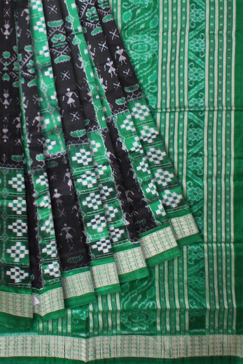 BLACK AND GREEN COLOR NEW DESIGN SONEPUR PASAPALI SAREE, WITH BLOUSE PIECE. - Koshali Arts & Crafts Enterprise