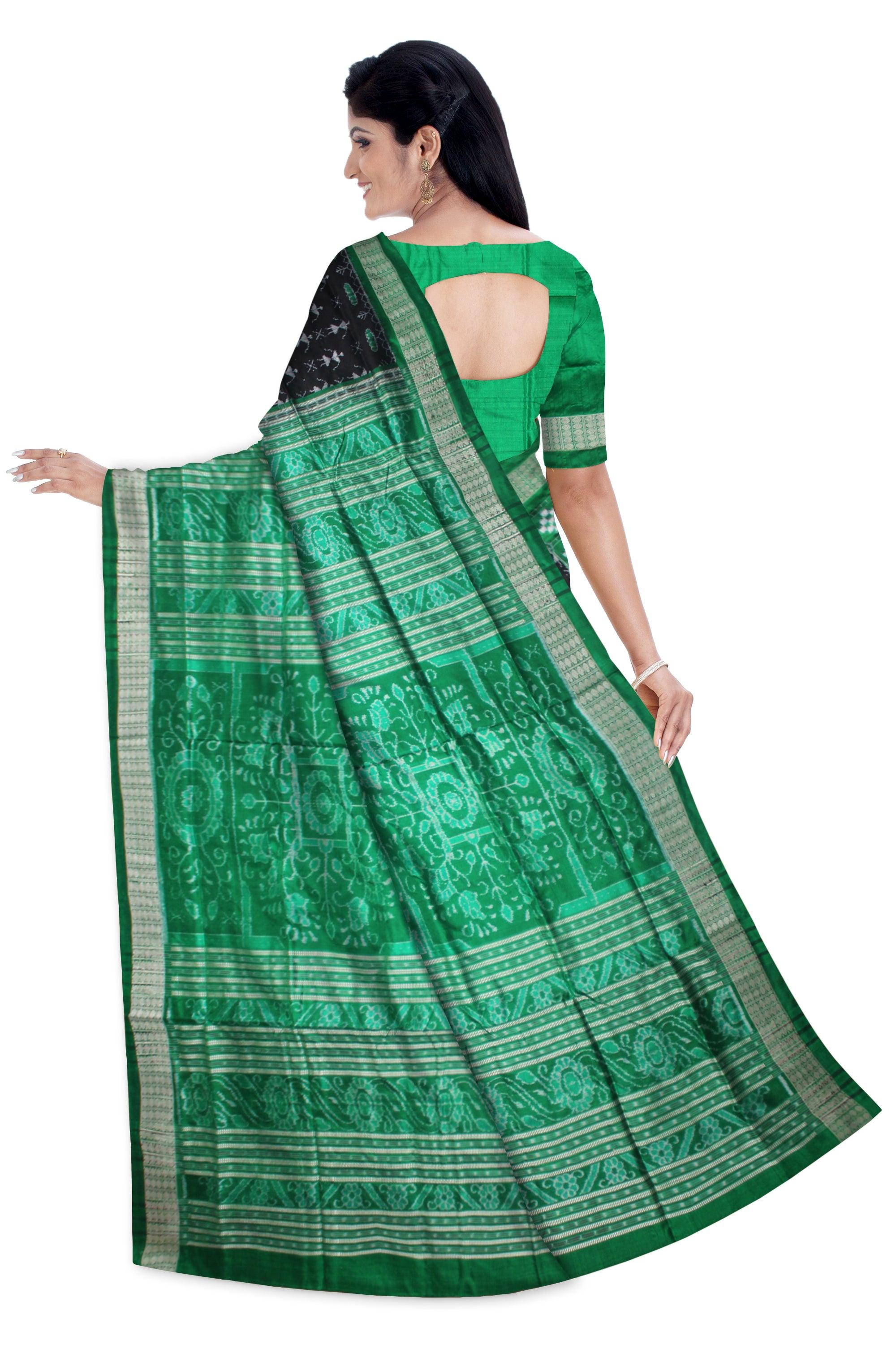 BLACK AND GREEN COLOR NEW DESIGN SONEPUR PASAPALI SAREE, WITH BLOUSE PIECE. - Koshali Arts & Crafts Enterprise