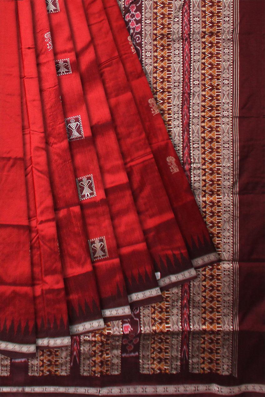 MARRIAGE COLLECTION PATA SAREE IN BANDHA DESIGN IN RED AND COFFEE COLOR , WITH BLOUSE PIECE. - Koshali Arts & Crafts Enterprise