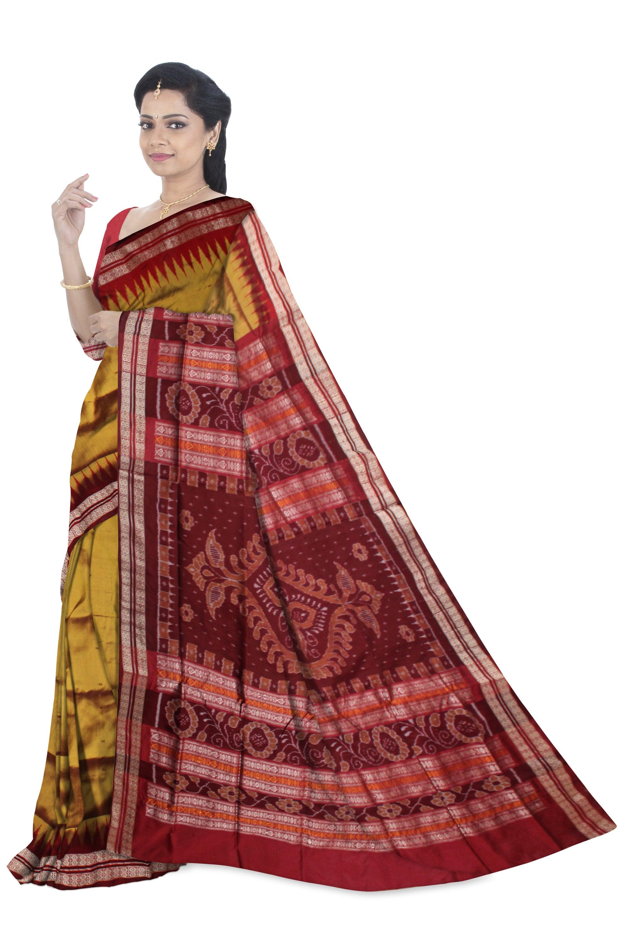 HONEY AND MAROON COLOR BOOTY PATTERN SONEPUR PATA SAREE , WITH BLOUSE PIECE. - Koshali Arts & Crafts Enterprise