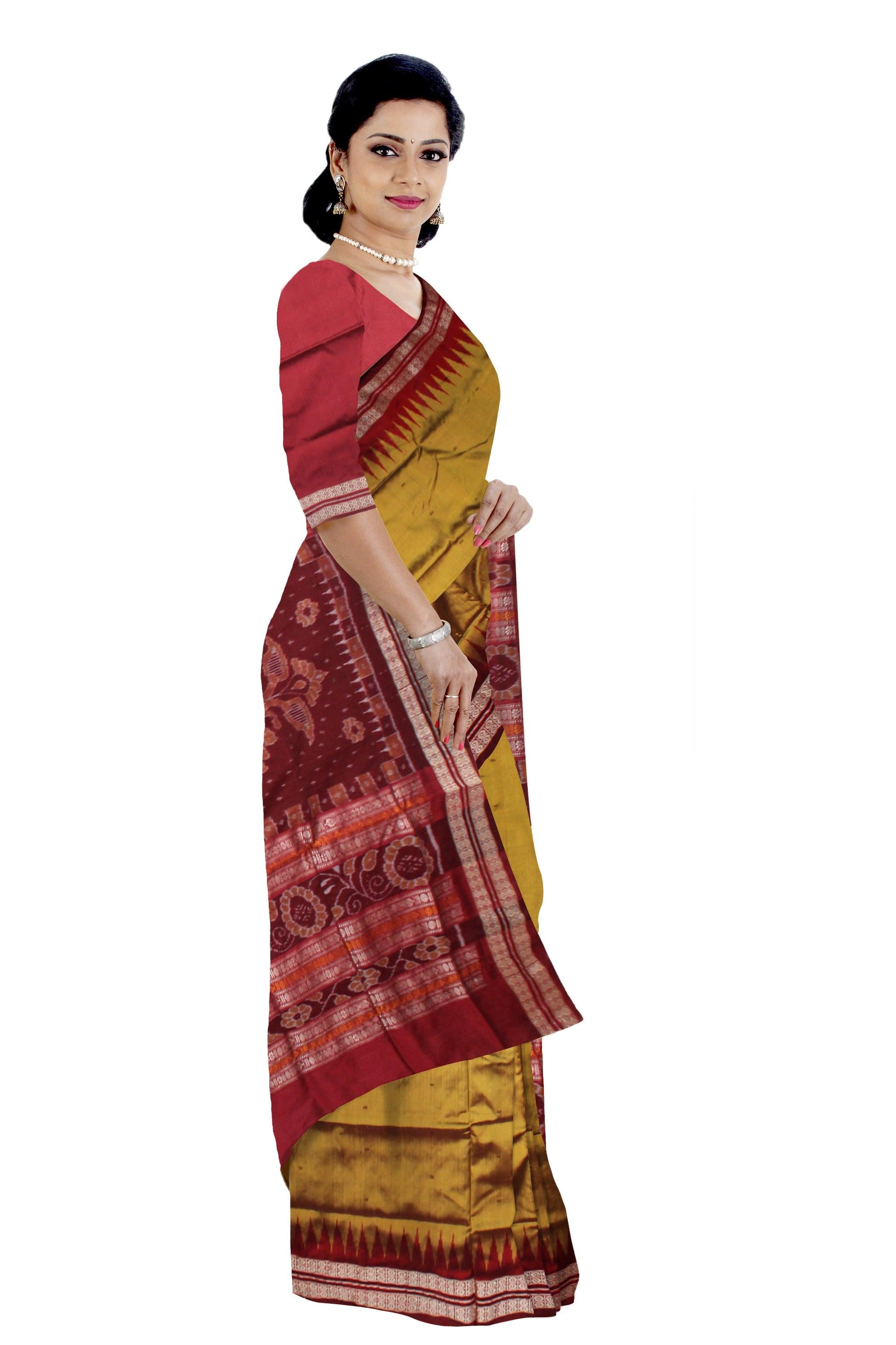 HONEY AND MAROON COLOR BOOTY PATTERN SONEPUR PATA SAREE , WITH BLOUSE PIECE. - Koshali Arts & Crafts Enterprise