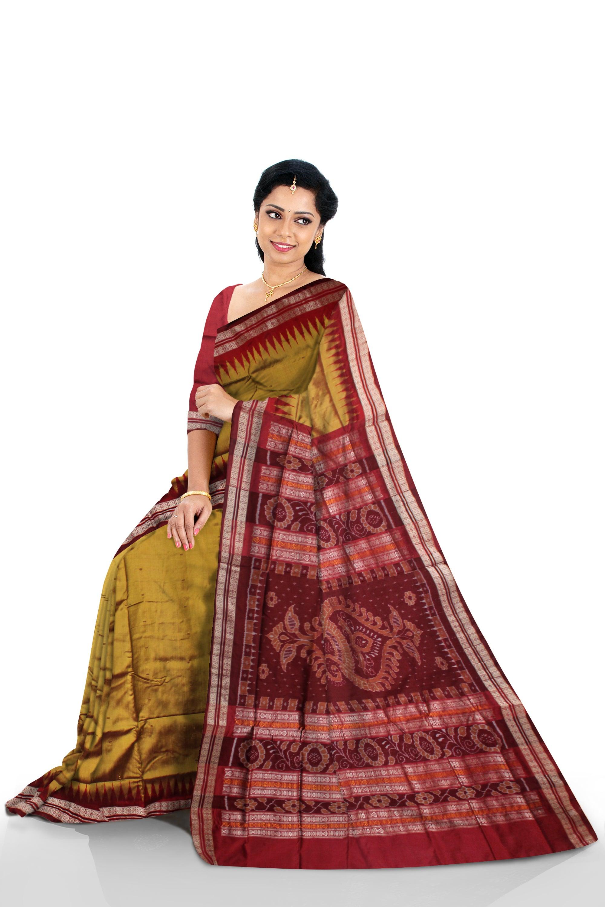 HONEY AND MAROON COLOR BOOTY PATTERN SONEPUR PATA SAREE , WITH BLOUSE PIECE. - Koshali Arts & Crafts Enterprise
