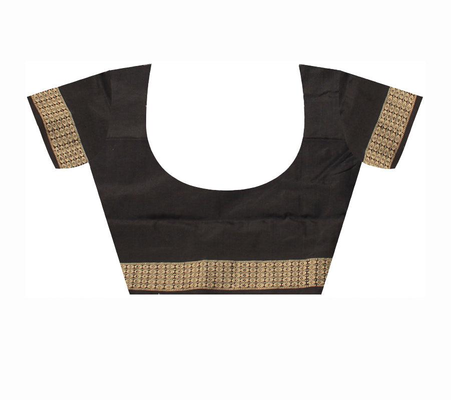 LIGHT SKY AND BLACK COLOR BOOTY PATTERN PATA SAREE, WITH BLOUSE PIECE. - Koshali Arts & Crafts Enterprise