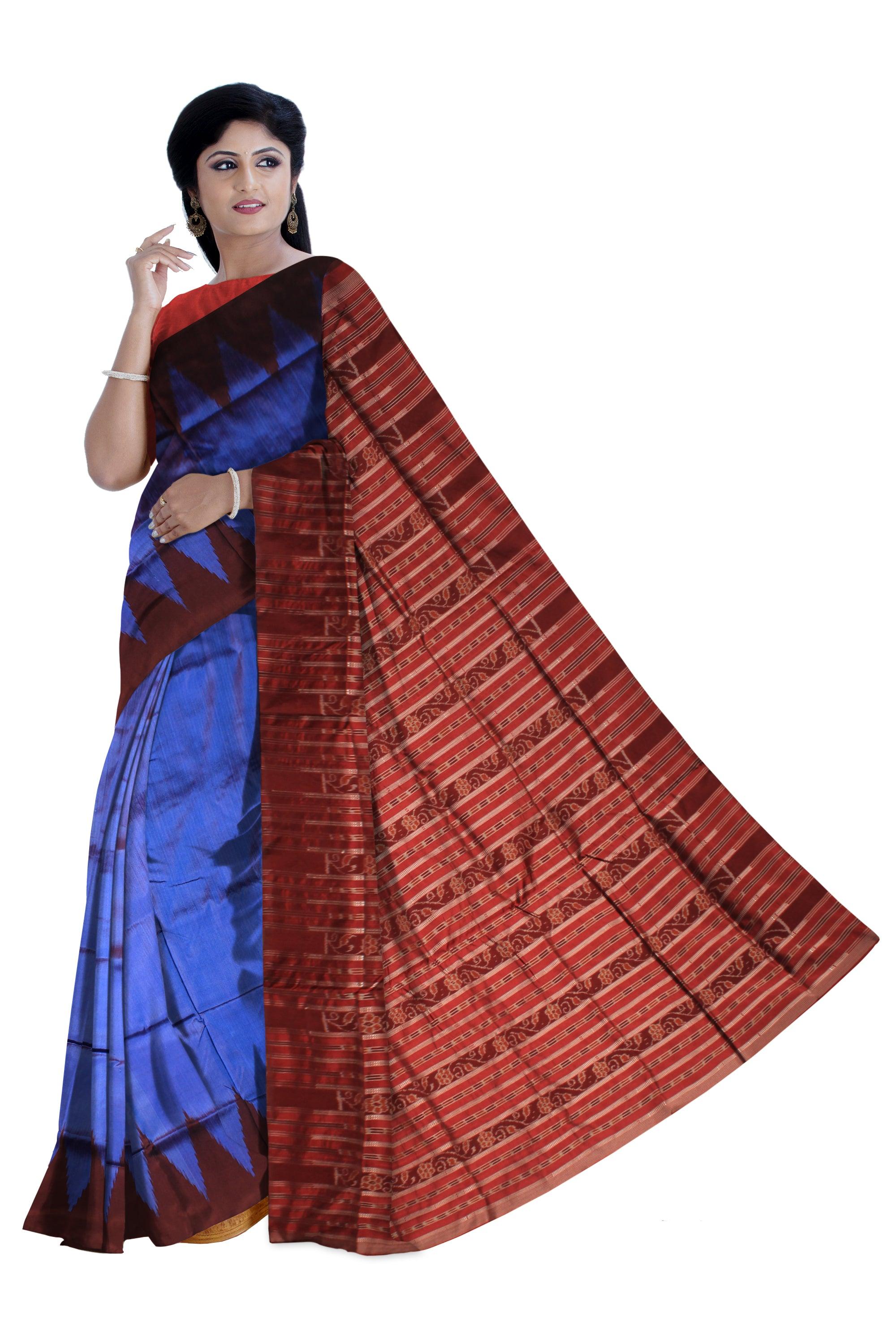 A KARGIL PATA SAREE IN DARK BLUE AND MAROON COLOR BASE, WITH BLOUSE PIECE. - Koshali Arts & Crafts Enterprise
