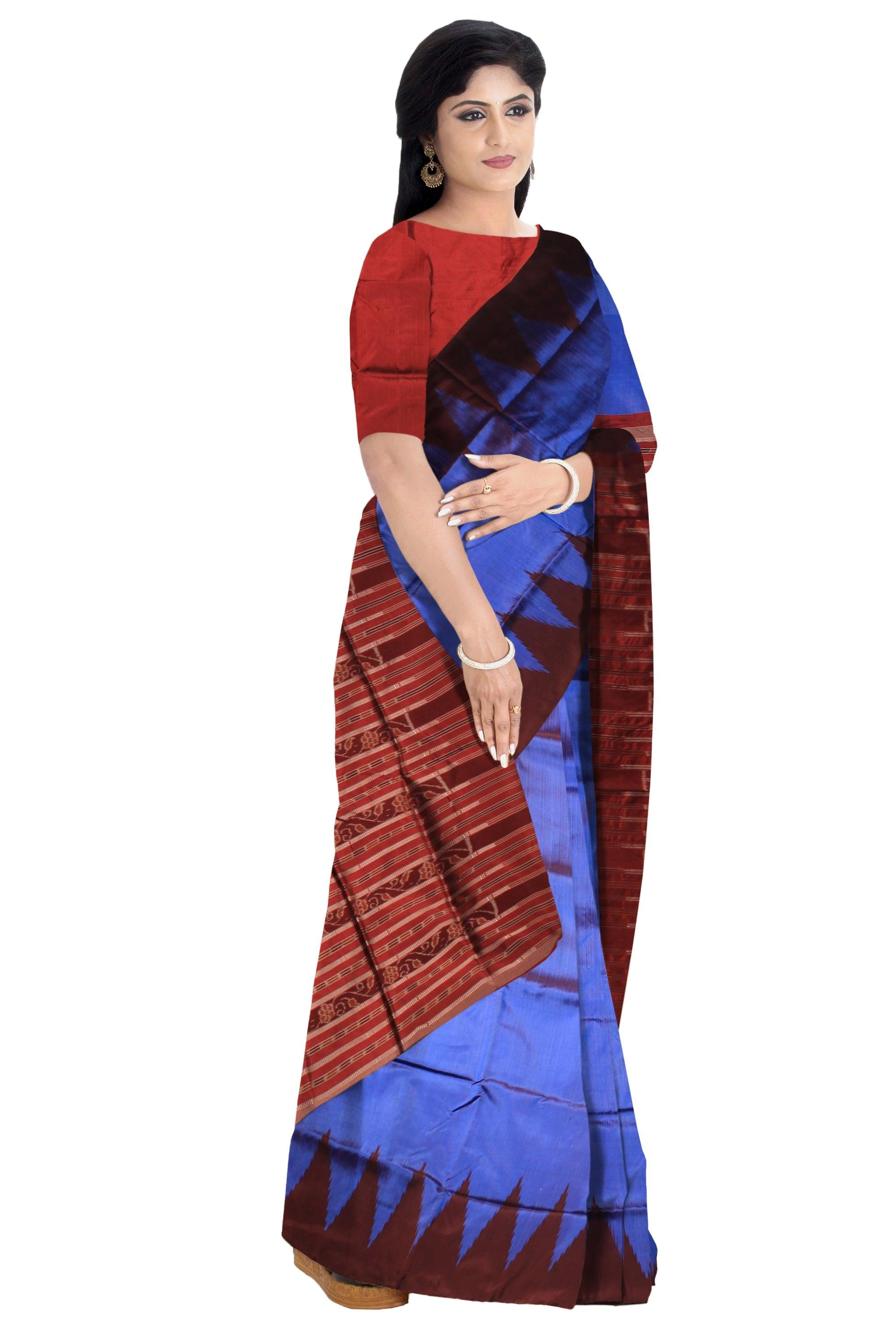 A KARGIL PATA SAREE IN DARK BLUE AND MAROON COLOR BASE, WITH BLOUSE PIECE. - Koshali Arts & Crafts Enterprise