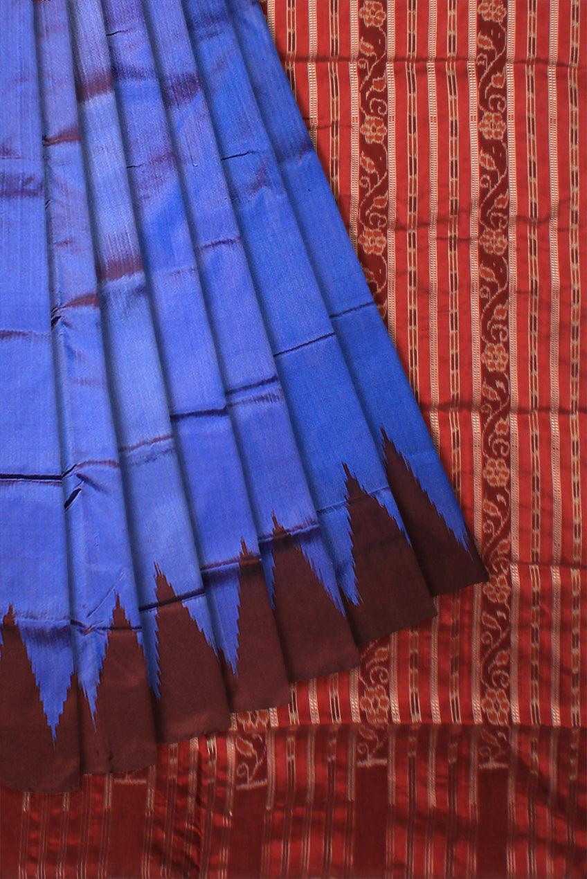 A KARGIL PATA SAREE IN DARK BLUE AND MAROON COLOR BASE, WITH BLOUSE PIECE. - Koshali Arts & Crafts Enterprise
