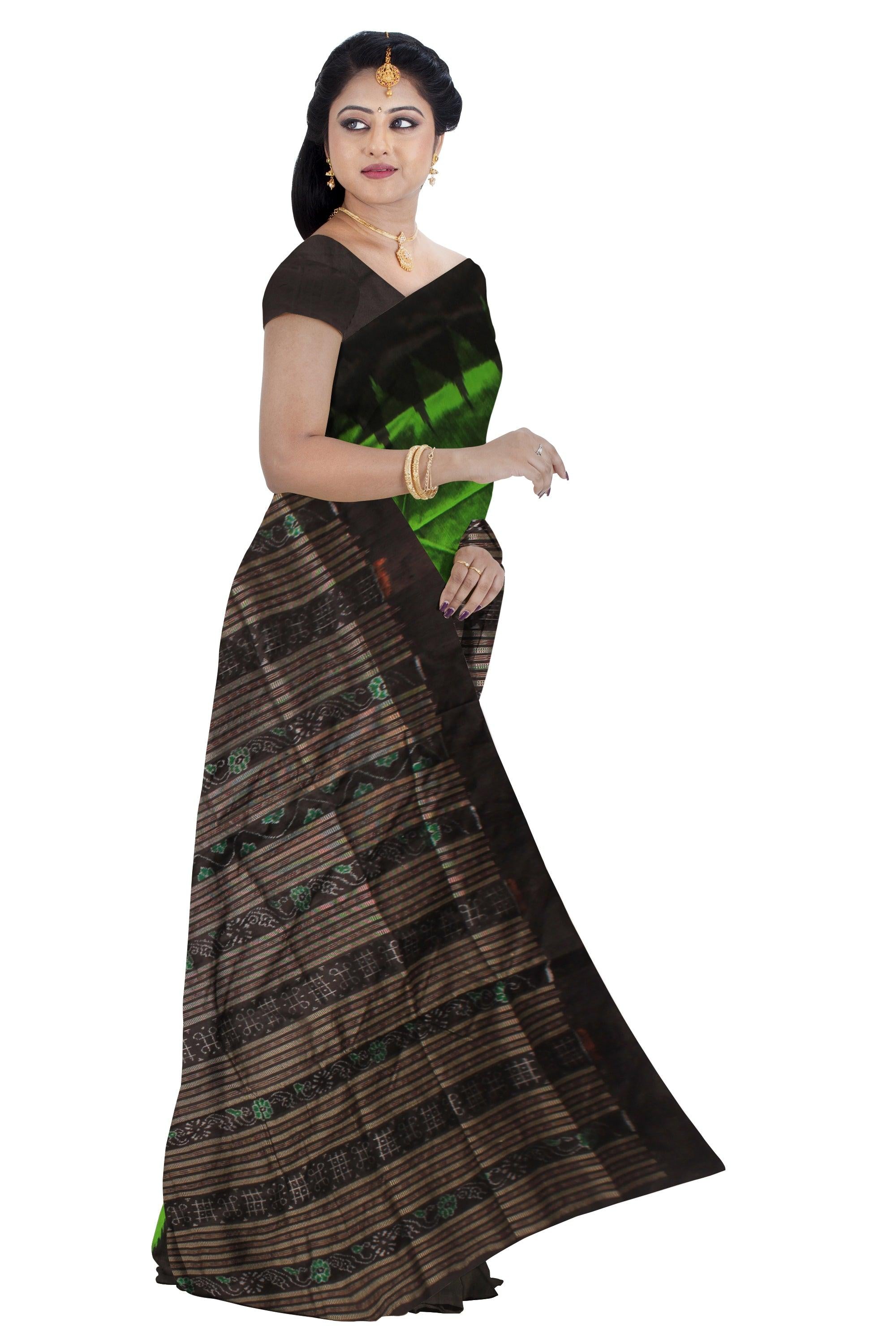 SONEPURI GREEN   AND BLACK COLOR KARGIL PATA SAREE , COMES WITH BLOUSE PIECE. - Koshali Arts & Crafts Enterprise