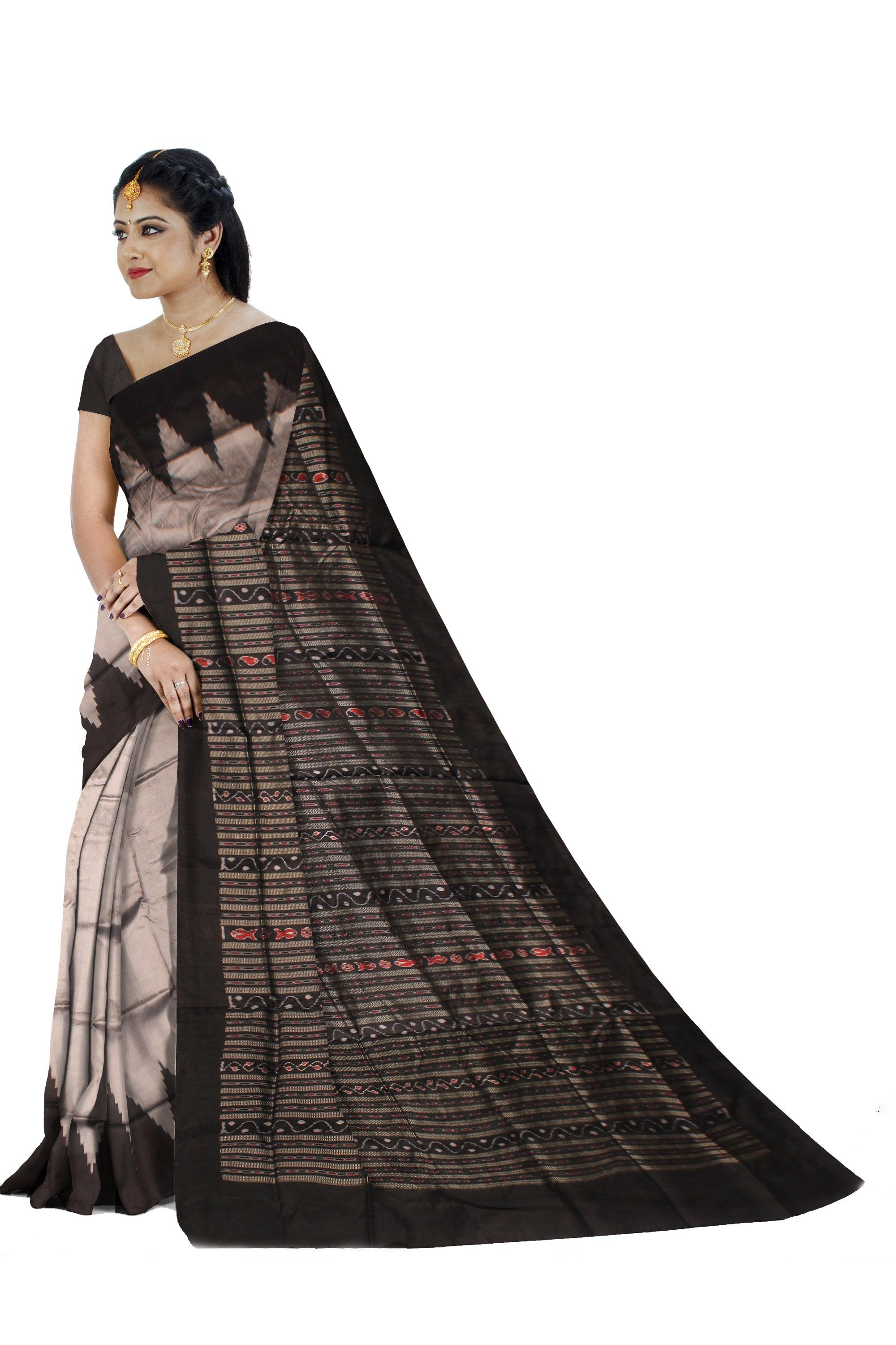A BEAUTIFUL ROYAL COLOR  BASE KARGIL PATA SAREE IN GRAY AND BLACK  COLOR BASE, WITH BLOUSE PIECE. - Koshali Arts & Crafts Enterprise