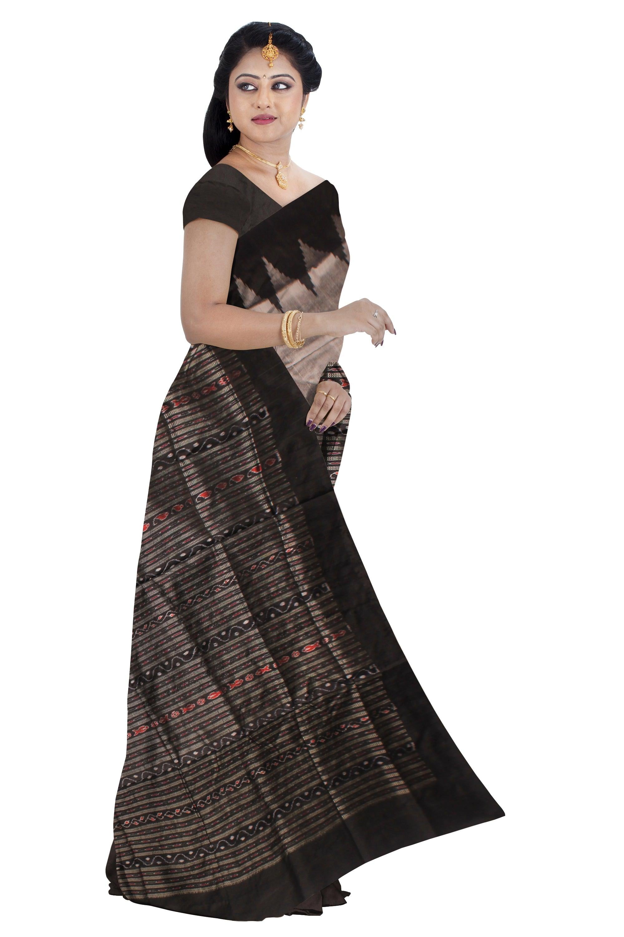 A BEAUTIFUL ROYAL COLOR BASE KARGIL PATA SAREE IN GRAY AND BLACK COLOR BASE, WITH BLOUSE PIECE. - Koshali Arts & Crafts Enterprise