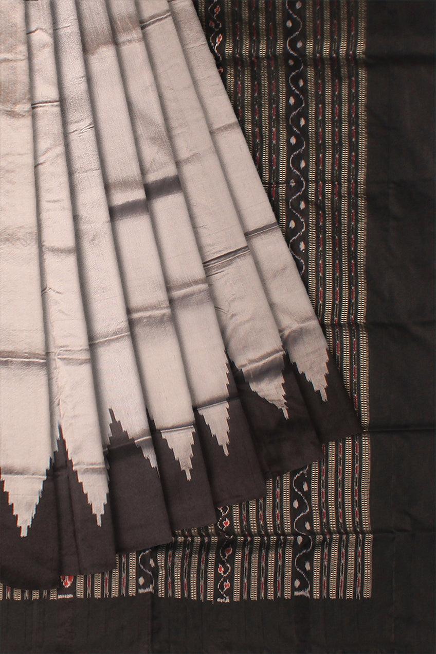A BEAUTIFUL ROYAL COLOR BASE KARGIL PATA SAREE IN GRAY AND BLACK COLOR BASE, WITH BLOUSE PIECE. - Koshali Arts & Crafts Enterprise