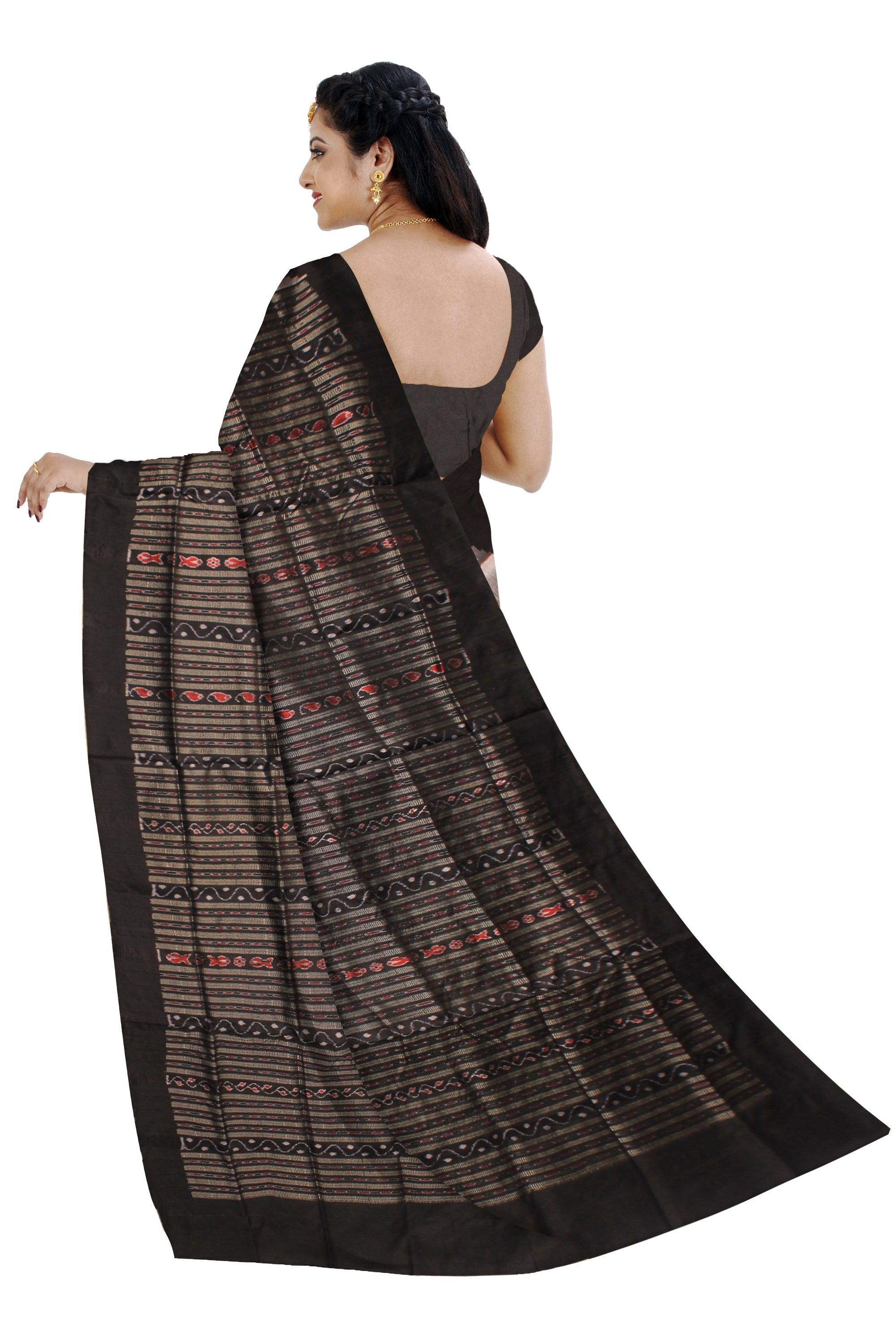 A BEAUTIFUL ROYAL COLOR BASE KARGIL PATA SAREE IN GRAY AND BLACK COLOR BASE, WITH BLOUSE PIECE. - Koshali Arts & Crafts Enterprise