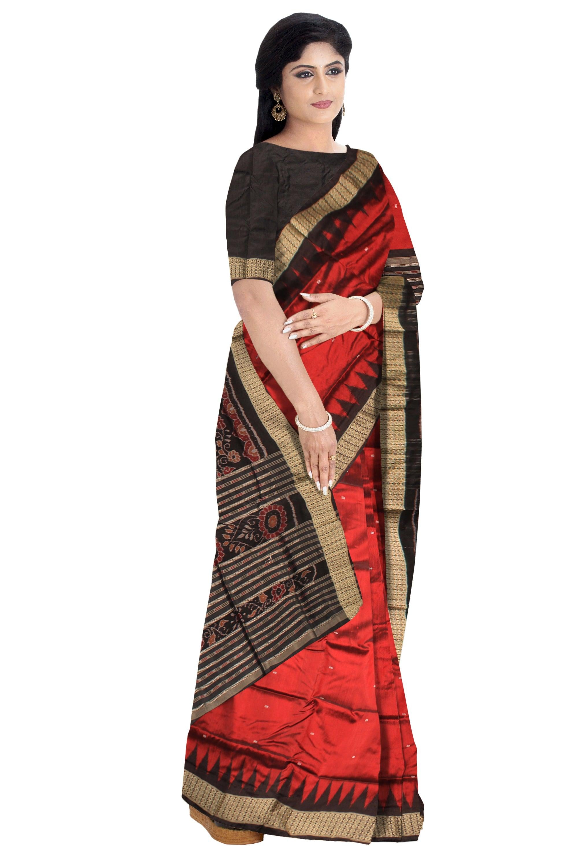 MAROON AND BLACK COLOR BOOTY PATTERN PATA SAREE, WITH BLOUSE PIECE. - Koshali Arts & Crafts Enterprise