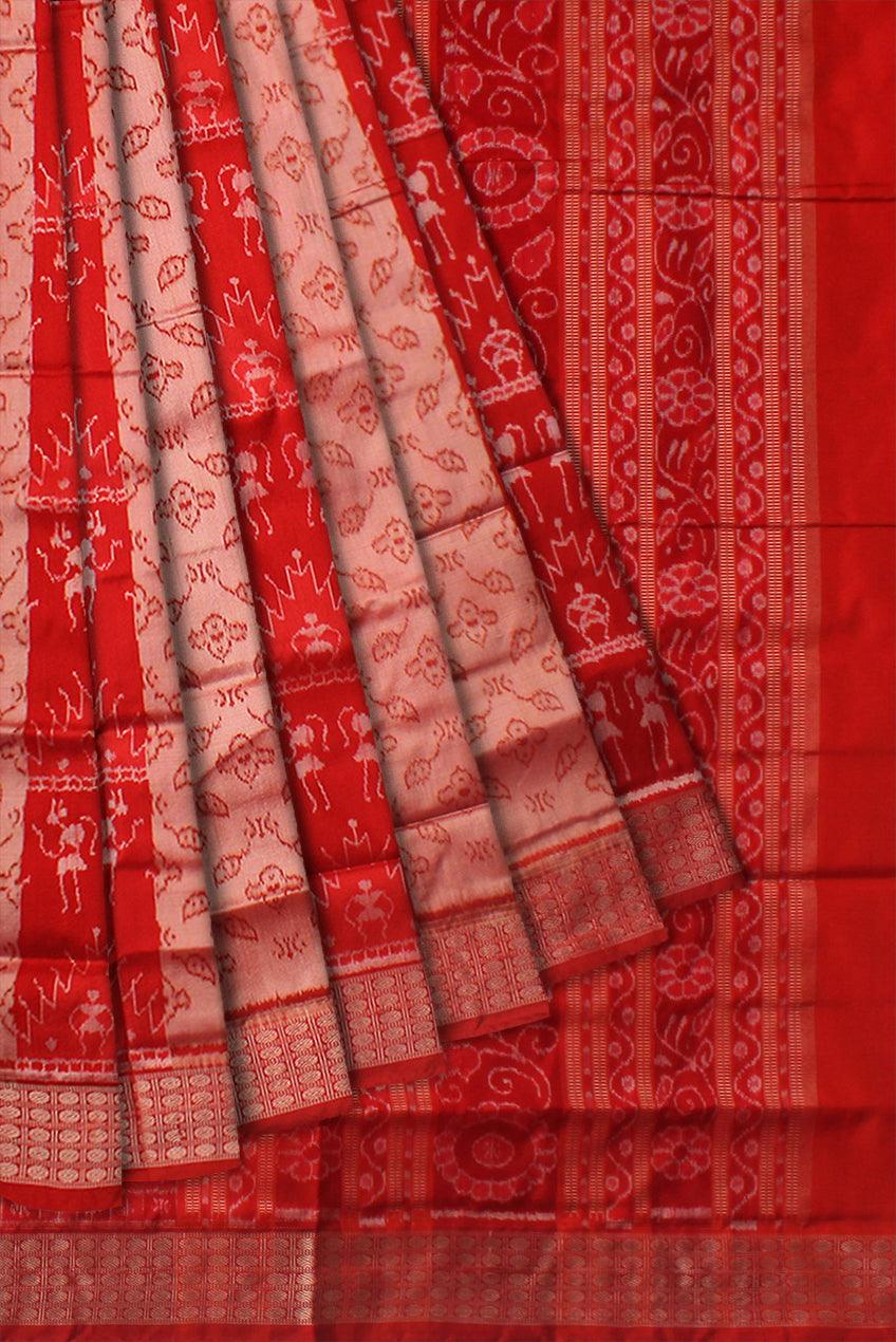 LATEST PATTERN PURE PATA SAREE IN RED AND LIGHT SILVER COLOR BASE, COMES WITH BLOUSE PIECE. - Koshali Arts & Crafts Enterprise
