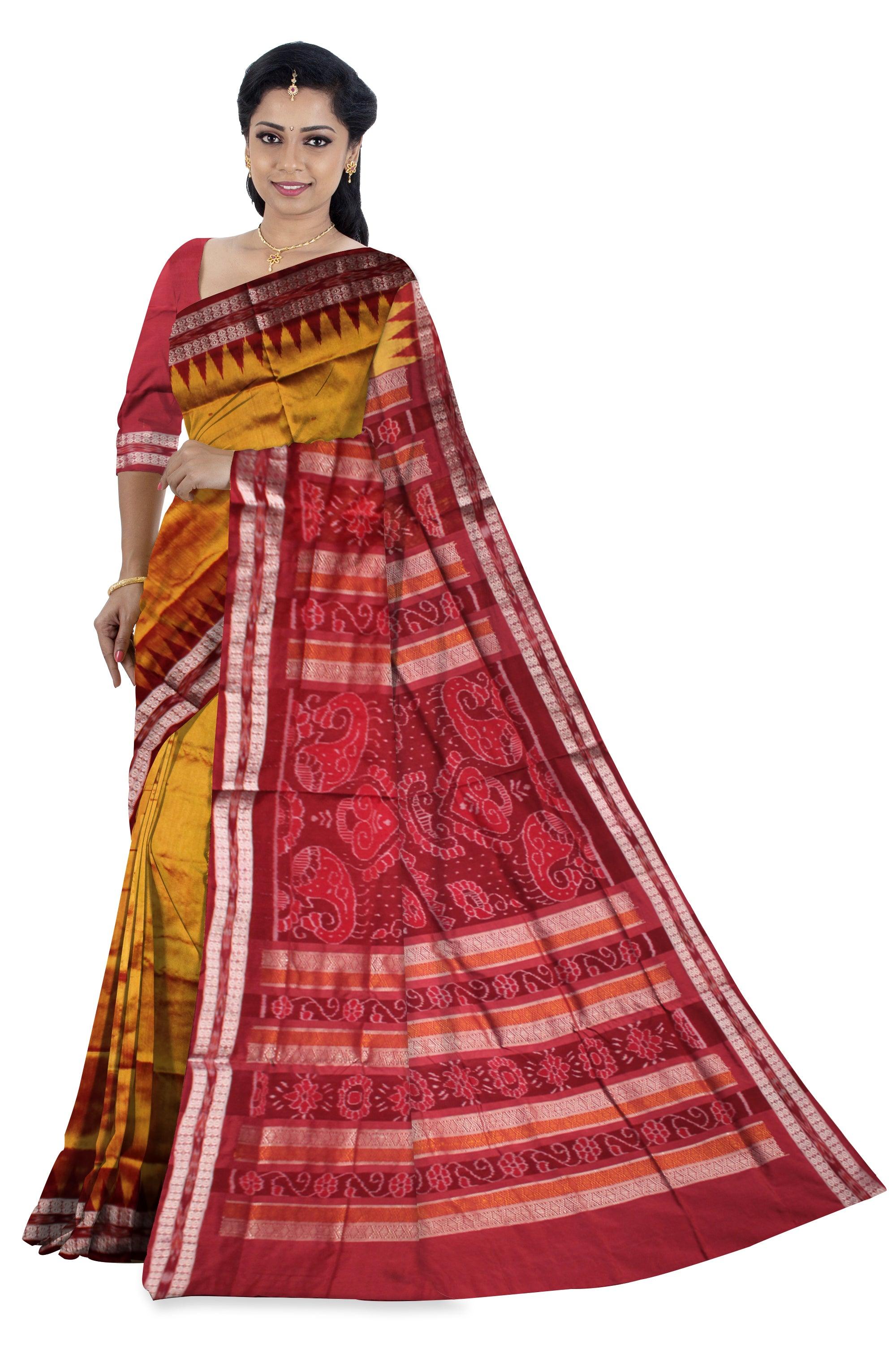 GOLDEN AND MAROON COLOR BOOTY PATTERN PATA SAREE ,  COMES WITH BLOUSE PIECE - Koshali Arts & Crafts Enterprise