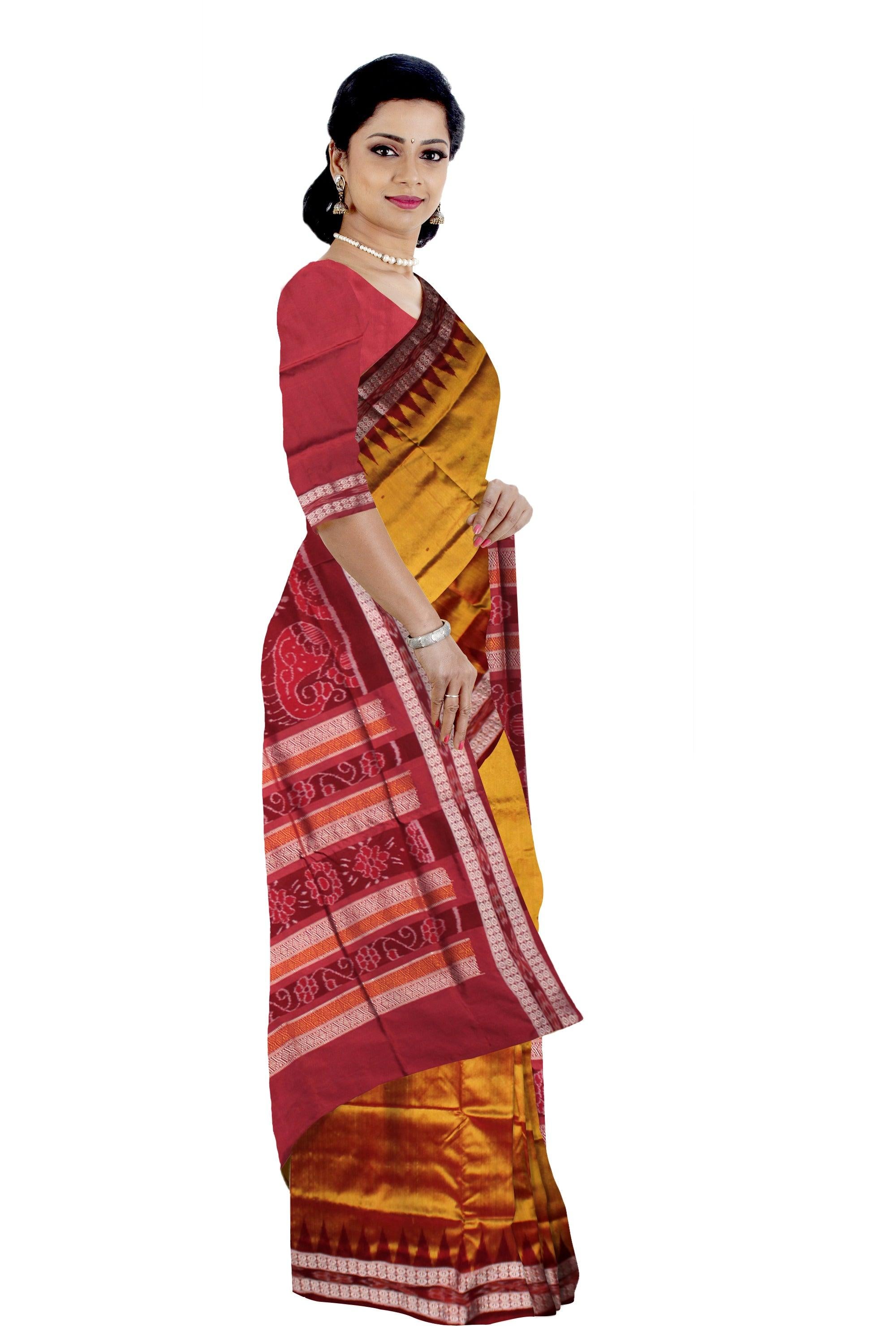 GOLDEN AND MAROON COLOR BOOTY PATTERN PATA SAREE ,  COMES WITH BLOUSE PIECE - Koshali Arts & Crafts Enterprise