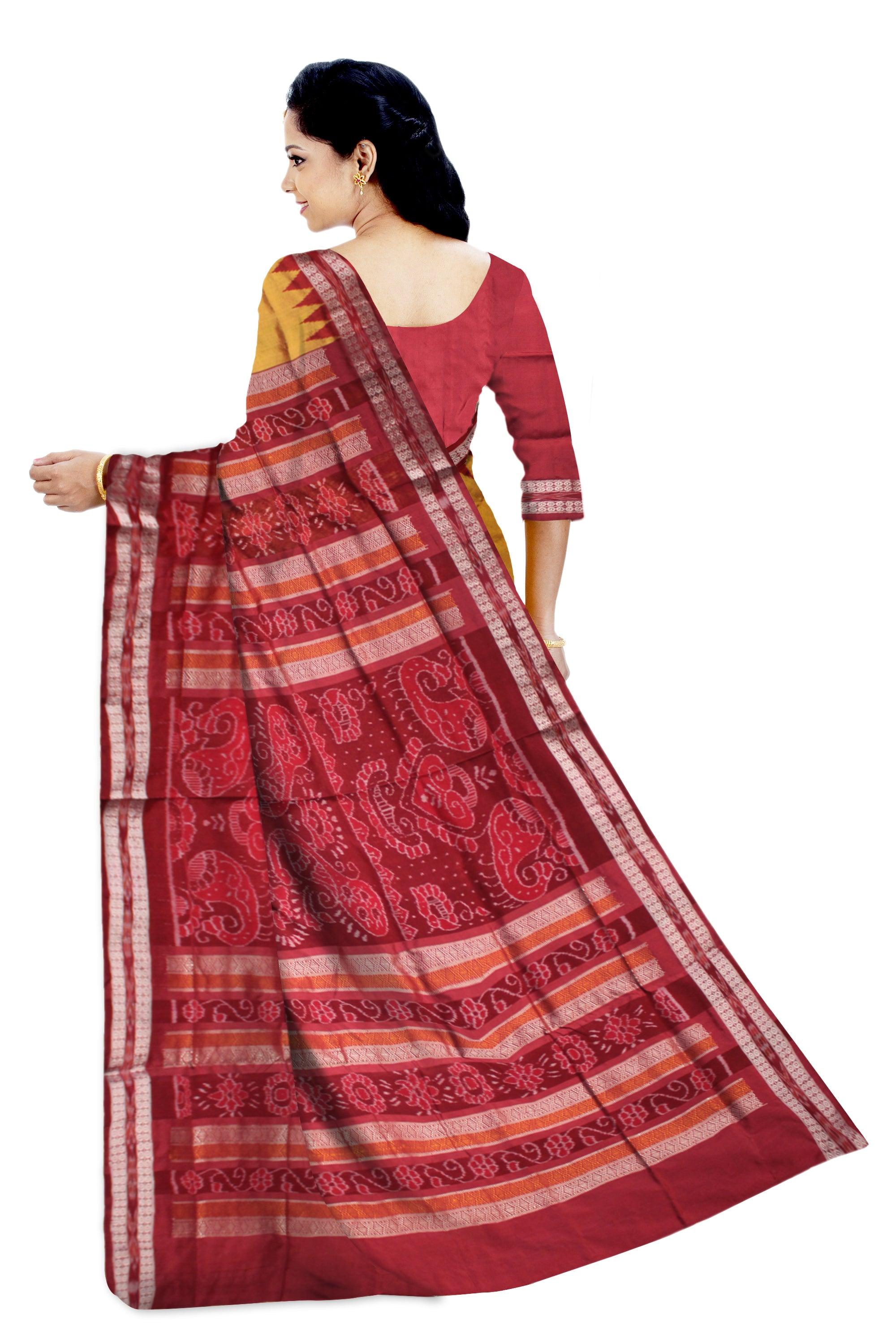 GOLDEN AND MAROON COLOR BOOTY PATTERN PATA SAREE ,  COMES WITH BLOUSE PIECE - Koshali Arts & Crafts Enterprise