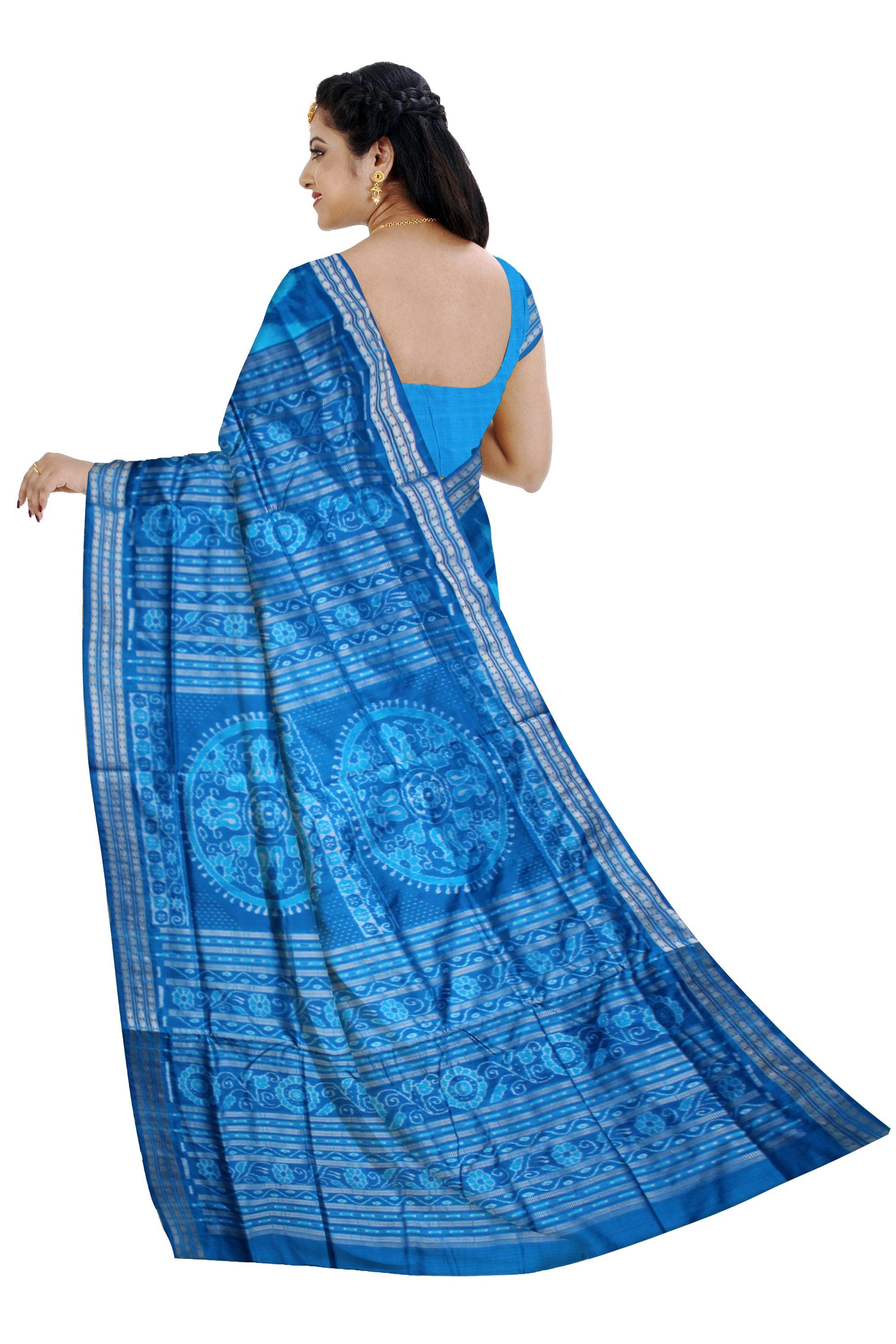 SKY AND BLUE COLOR BOOTY PATTERN PATA SAREE, WITH BLOUSE PIECE. - Koshali Arts & Crafts Enterprise