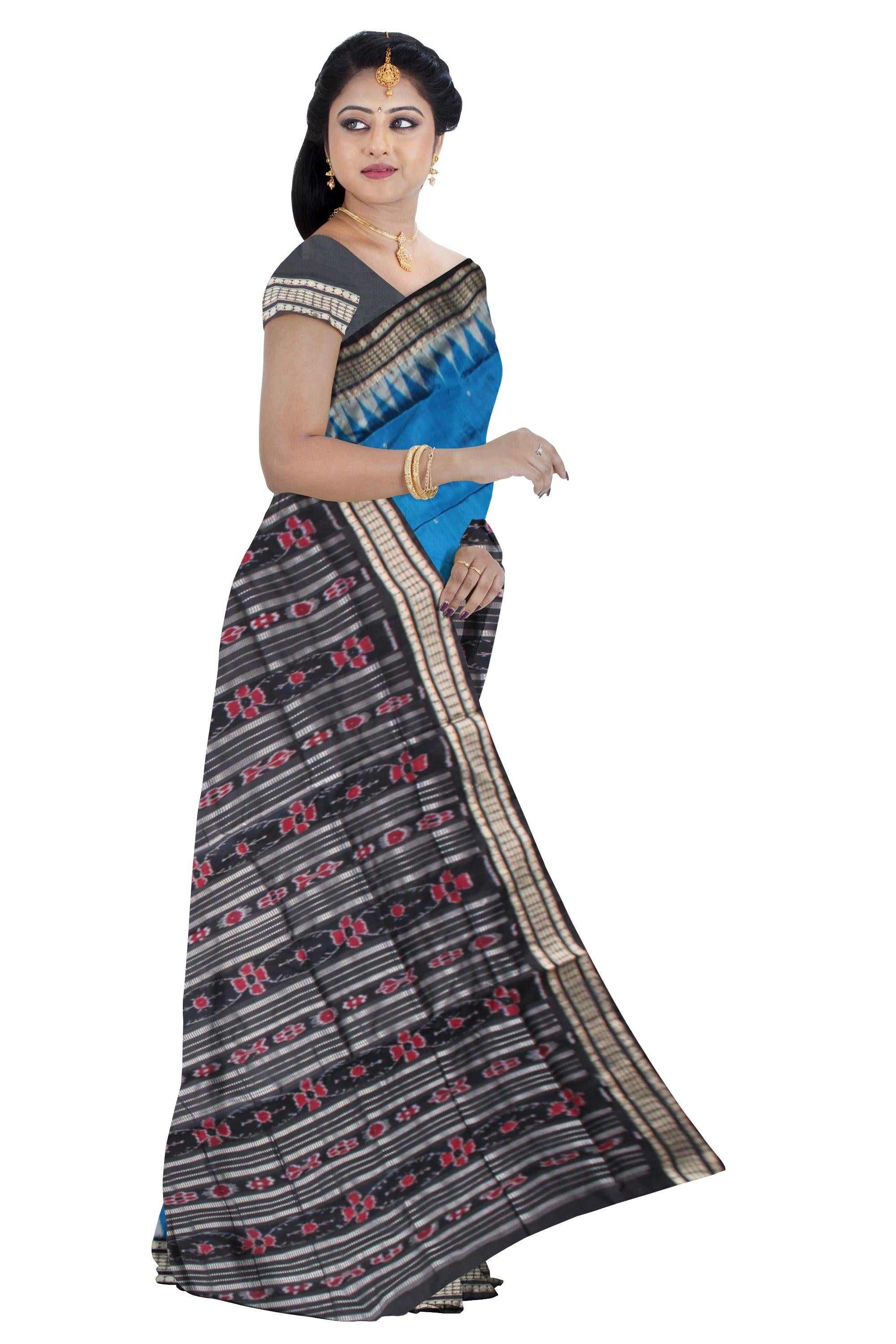 NEW PATTERN BORDER BLUE AND BLACK COLOR BOOTY PATTERN PATA SAREE WITH BLOUSE PIECE. - Koshali Arts & Crafts Enterprise