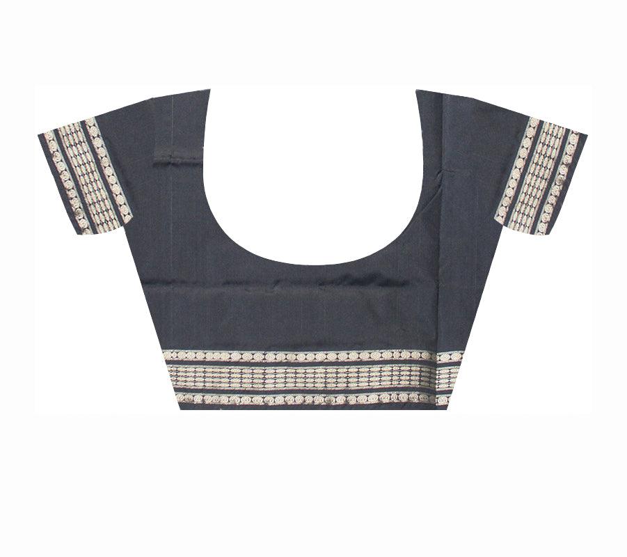 NEW PATTERN BORDER BLUE AND BLACK COLOR BOOTY PATTERN PATA SAREE WITH BLOUSE PIECE. - Koshali Arts & Crafts Enterprise