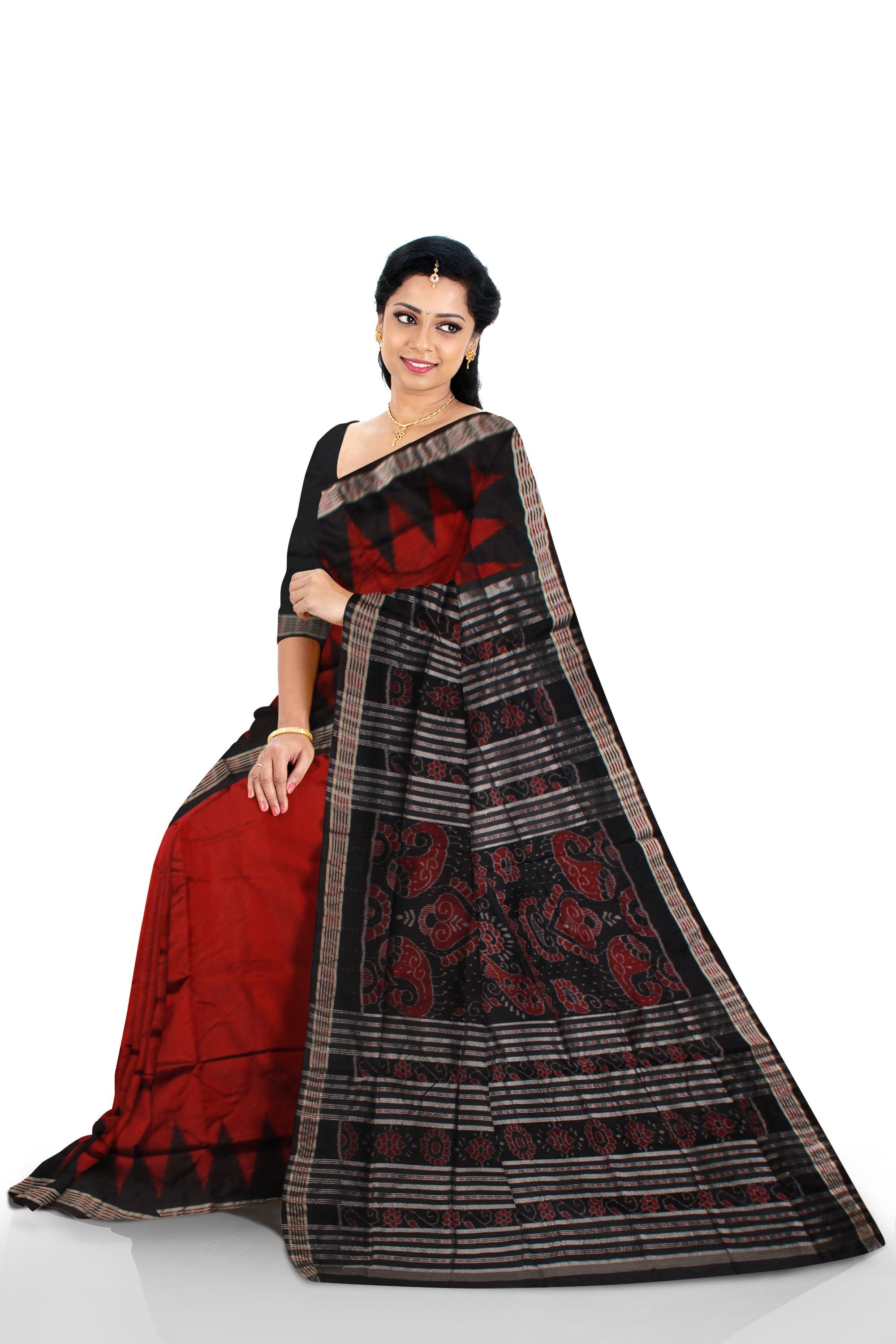 NEW PATTERN BORDER  MAROON AND BLACK COLOR KARGIL PATA SAREE, WITH BLOUSE PIECE. - Koshali Arts & Crafts Enterprise