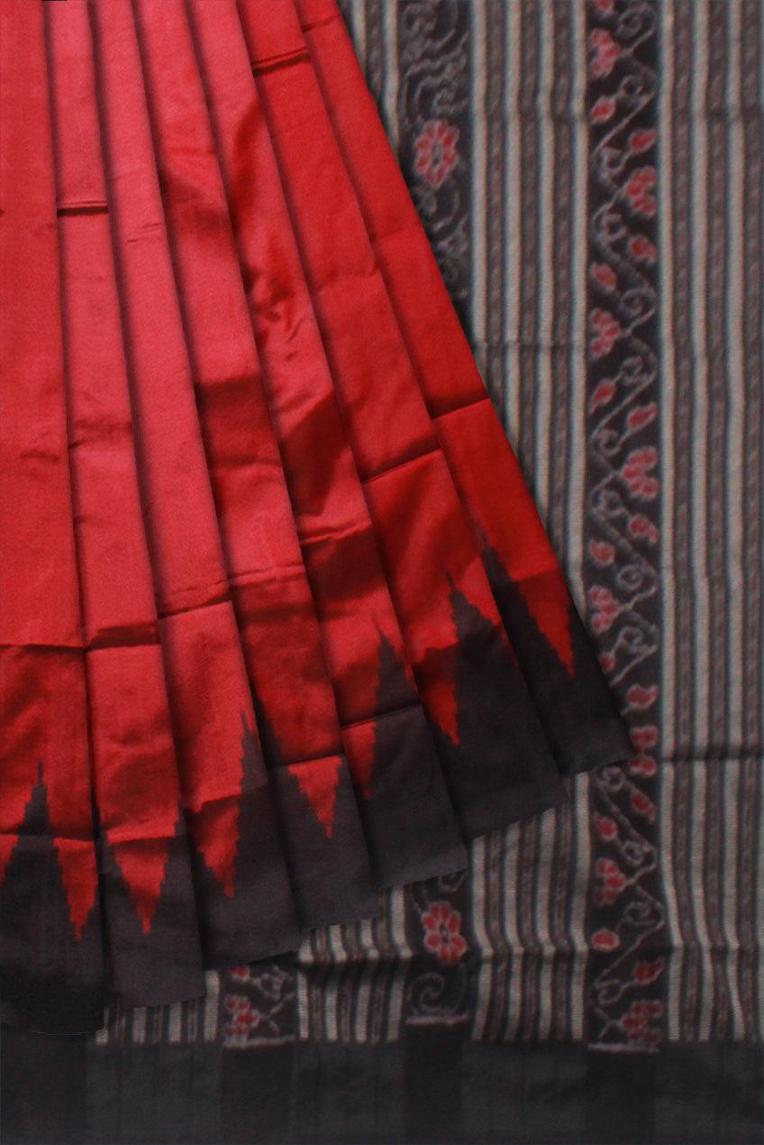 A KARGIL PATA SAREE IN MAROON AND BLACK COLOR BASE, ATTACHED WITH BLOUSE PIECE. - Koshali Arts & Crafts Enterprise