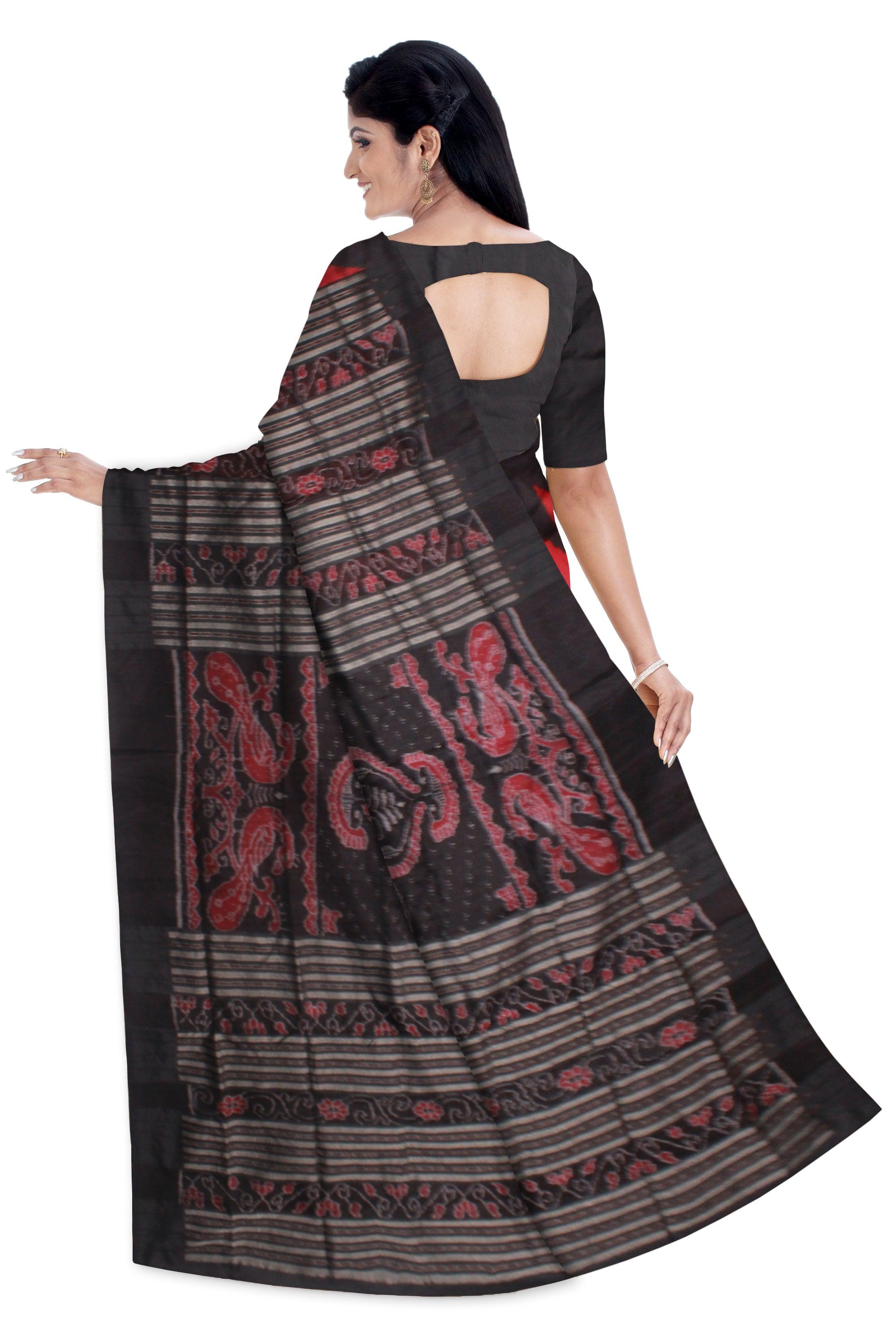 A KARGIL PATA SAREE IN MAROON AND BLACK COLOR BASE, ATTACHED WITH BLOUSE PIECE. - Koshali Arts & Crafts Enterprise