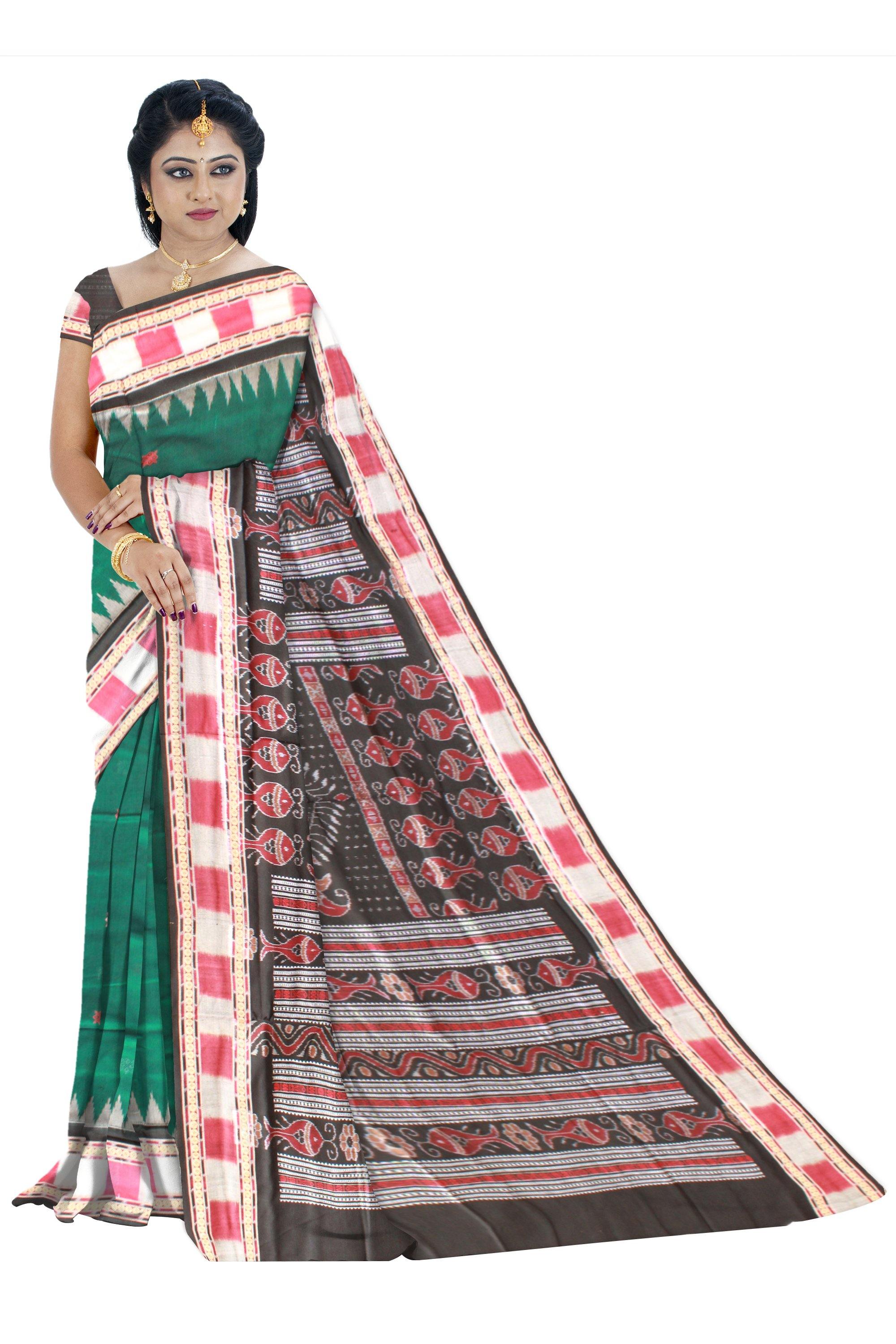Green color Buti pattern Sambalpuri cotton saree with blouse piece. - Koshali Arts & Crafts Enterprise