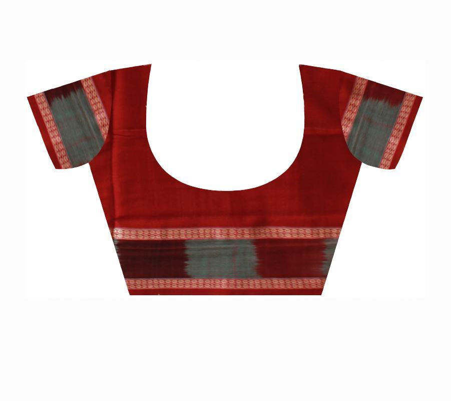 Green and brown mix Box pattren Sambalpuri saree with blouse piece. - Koshali Arts & Crafts Enterprise