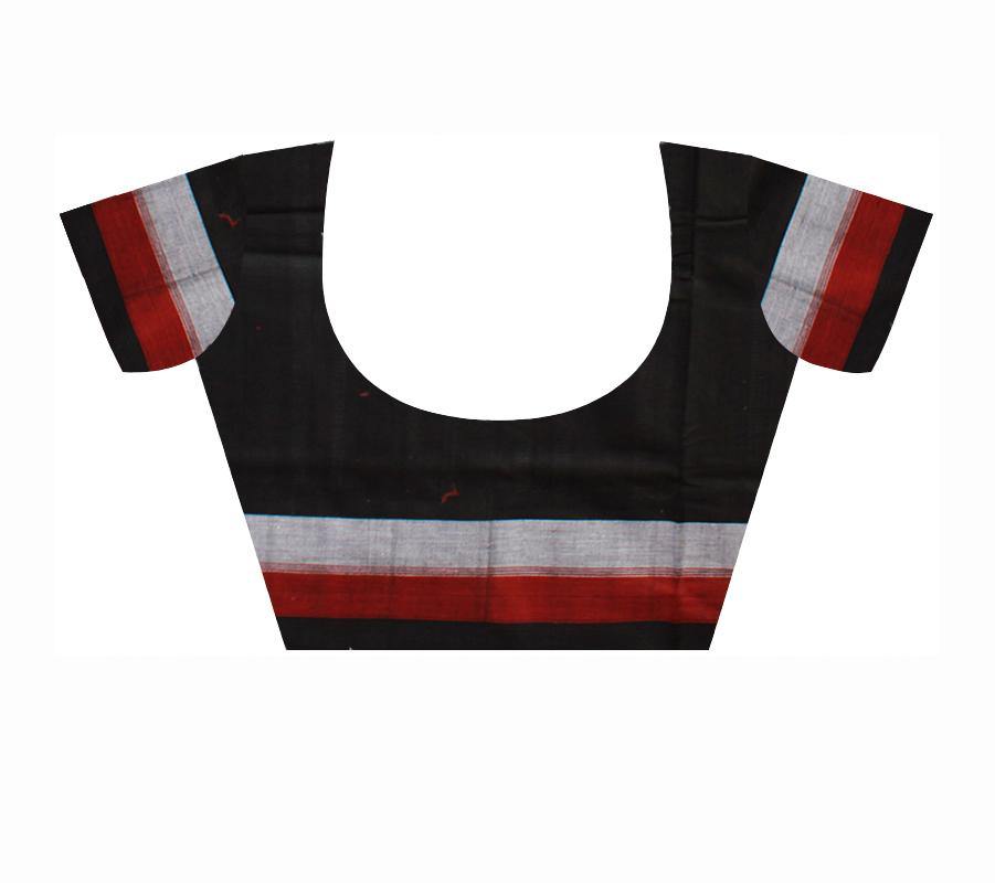 Red color lining pattern Sambalpuri Cotton saree with blouse piece. - Koshali Arts & Crafts Enterprise