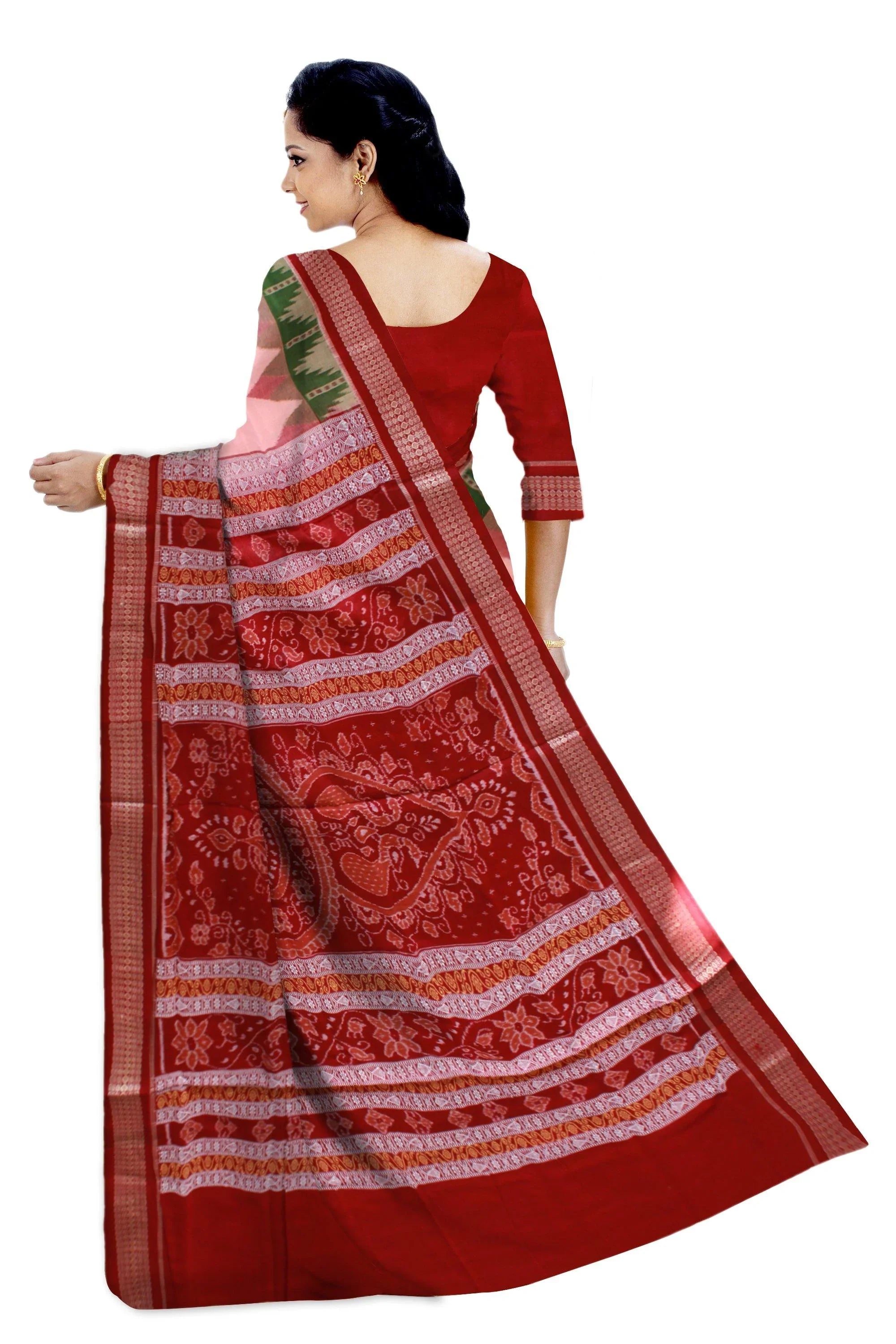 Baby pink color Bomkai flower print Sambalpuri cotton saree. - Koshali Arts & Crafts Enterprise