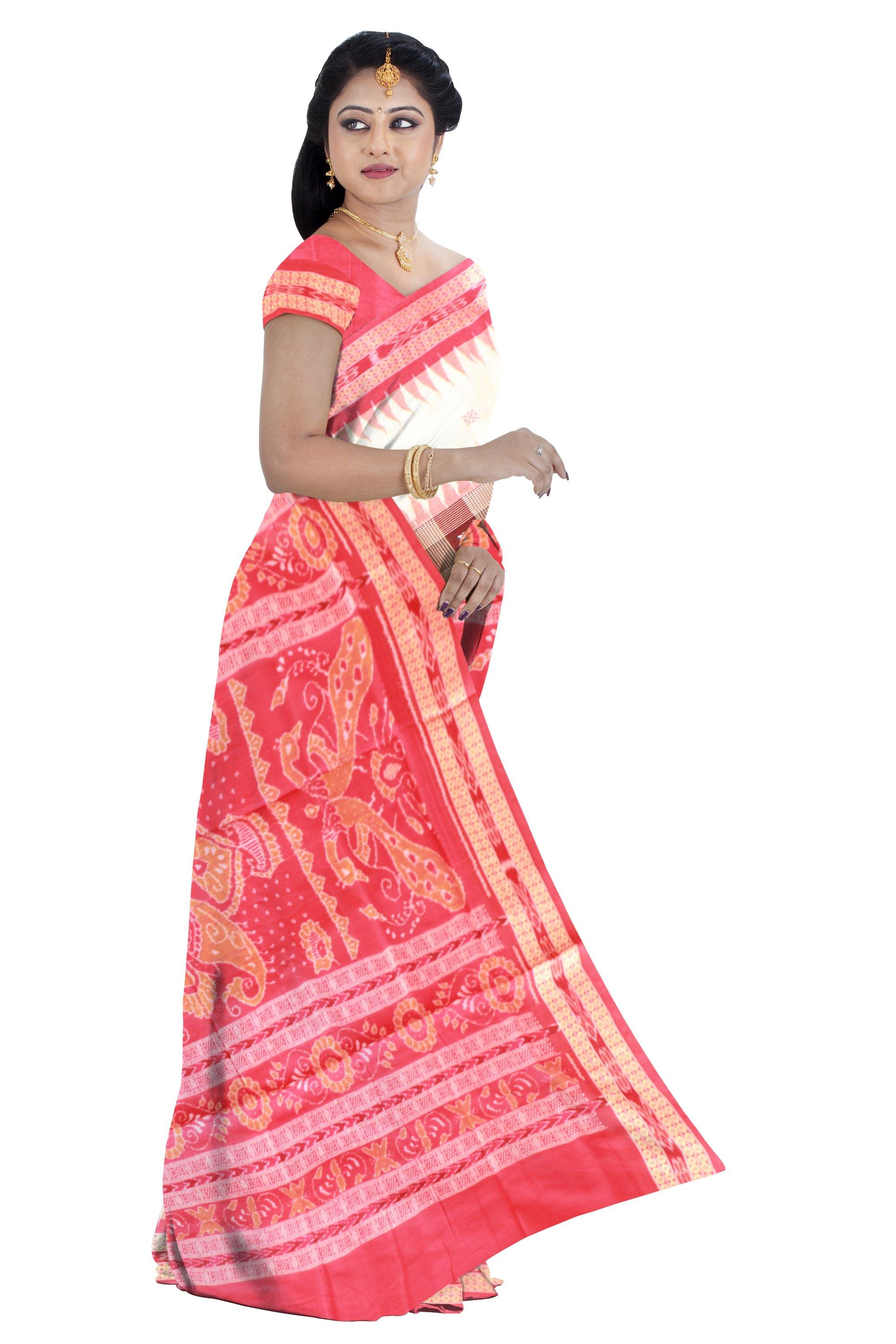 Box pattern brown and gray color Bomkei Sambalpuri cotton saree with blouse piece. - Koshali Arts & Crafts Enterprise