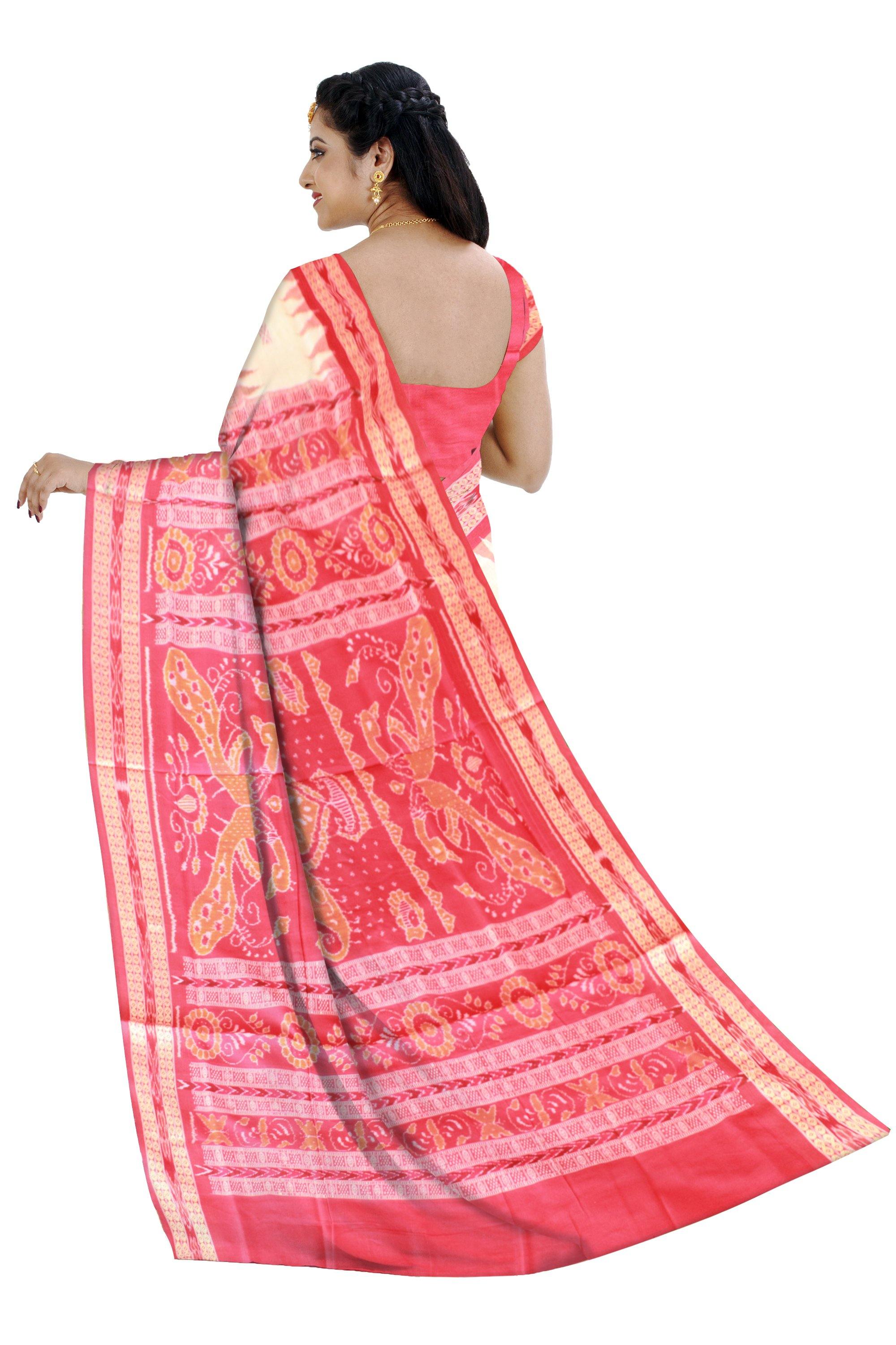 Box pattern brown and gray color Bomkei Sambalpuri cotton saree with blouse piece. - Koshali Arts & Crafts Enterprise