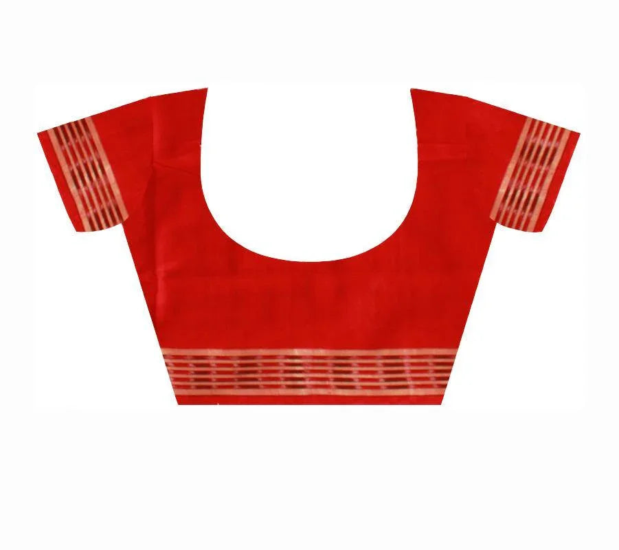 3D design Samablpuri cotton saree in red, pink and blue color. Available with blouse piece. - Koshali Arts & Crafts Enterprise
