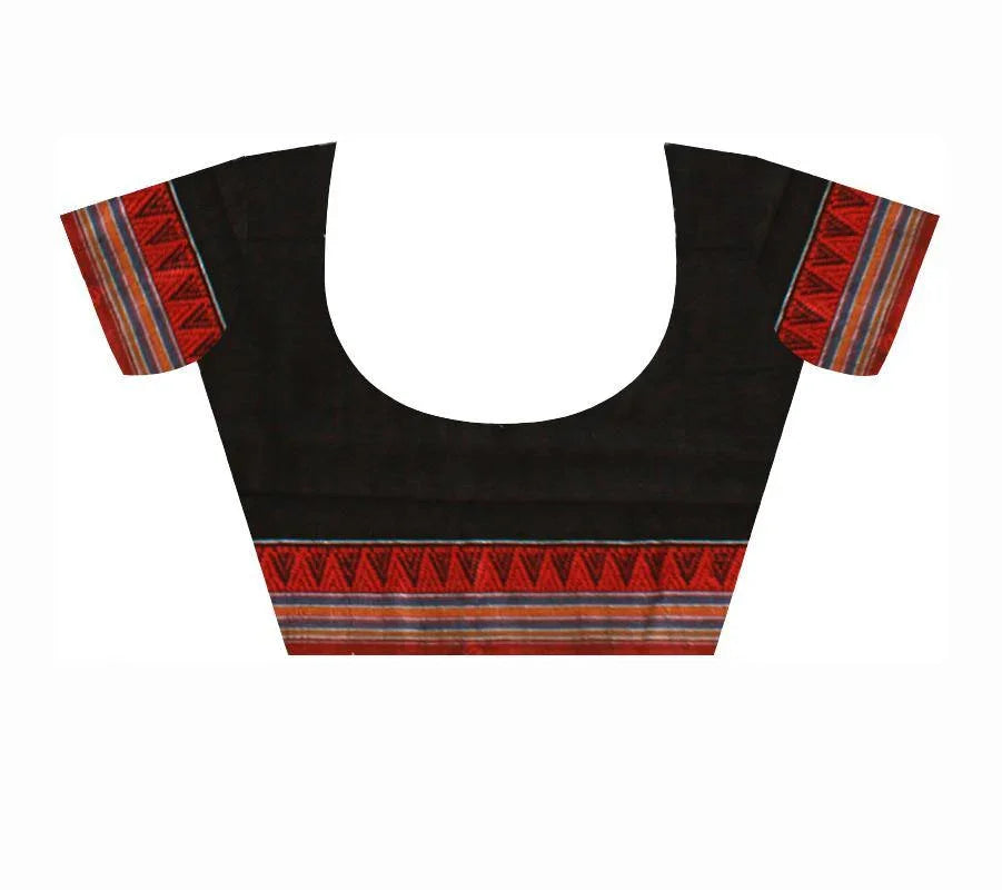 Black color buti pattern Sambalpuri cotton saree, with blouse piece - Koshali Arts & Crafts Enterprise