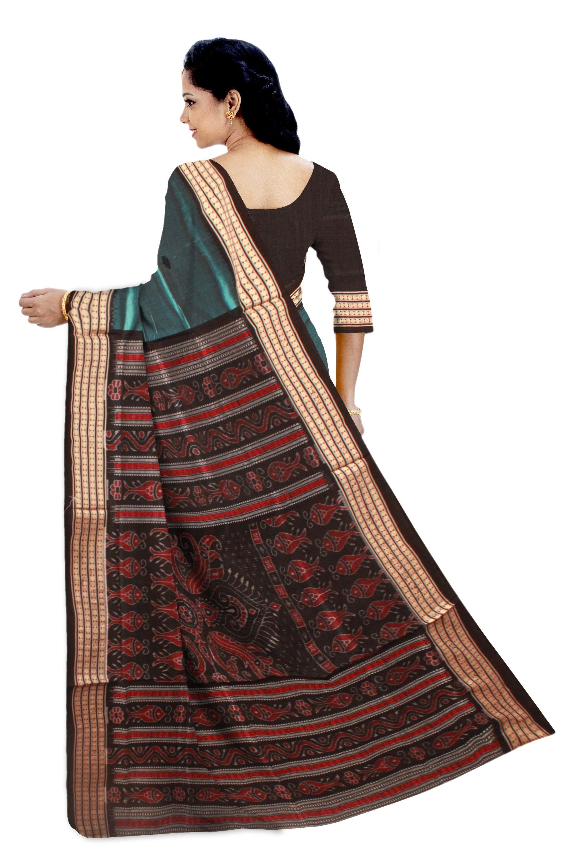 Latest Design Aqua color Pata Bapta saree With blouse piece. - Koshali Arts & Crafts Enterprise