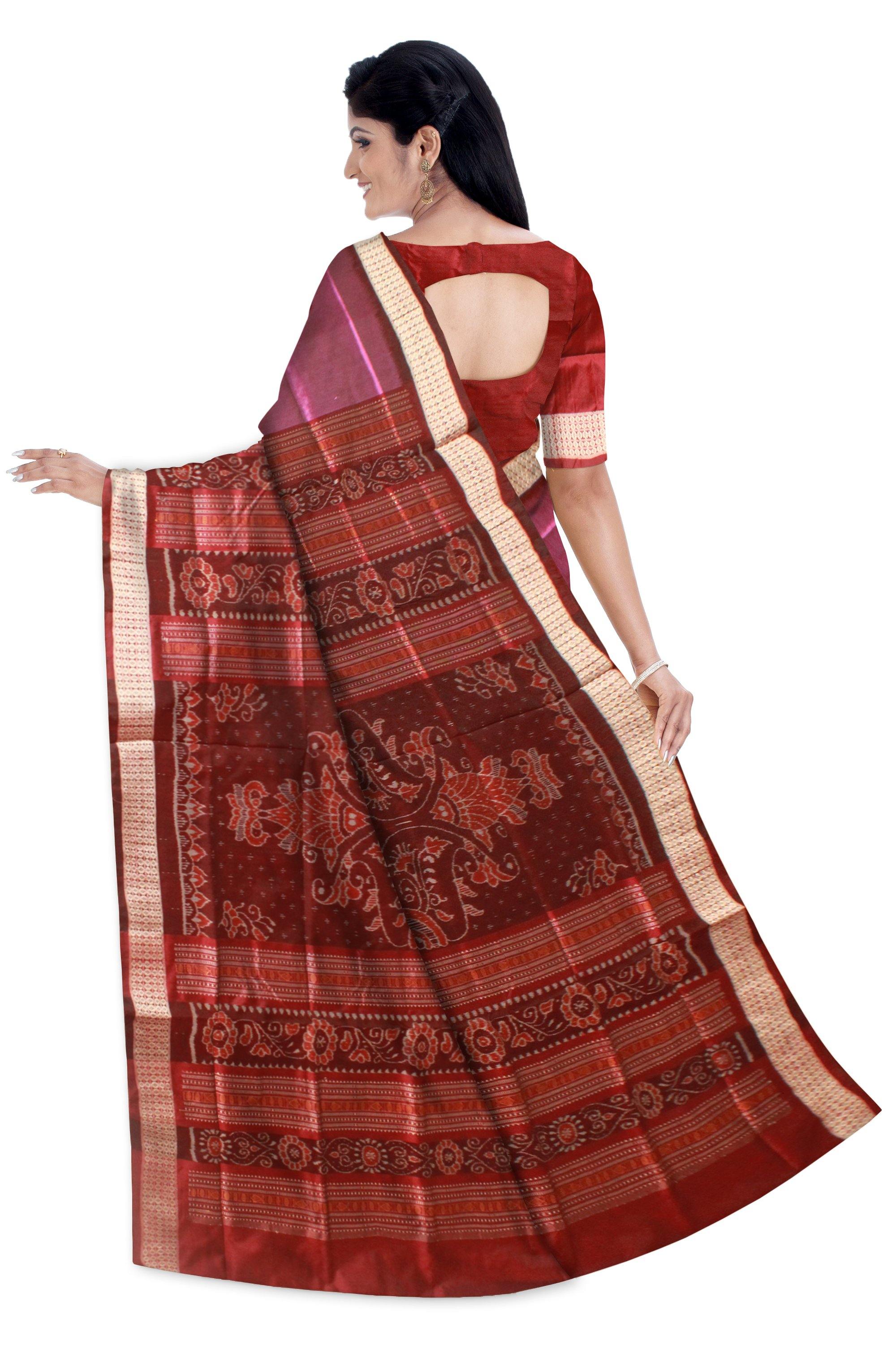 Latest design pink color Pata Bapta saree with maroon lining with blouse piece, - Koshali Arts & Crafts Enterprise