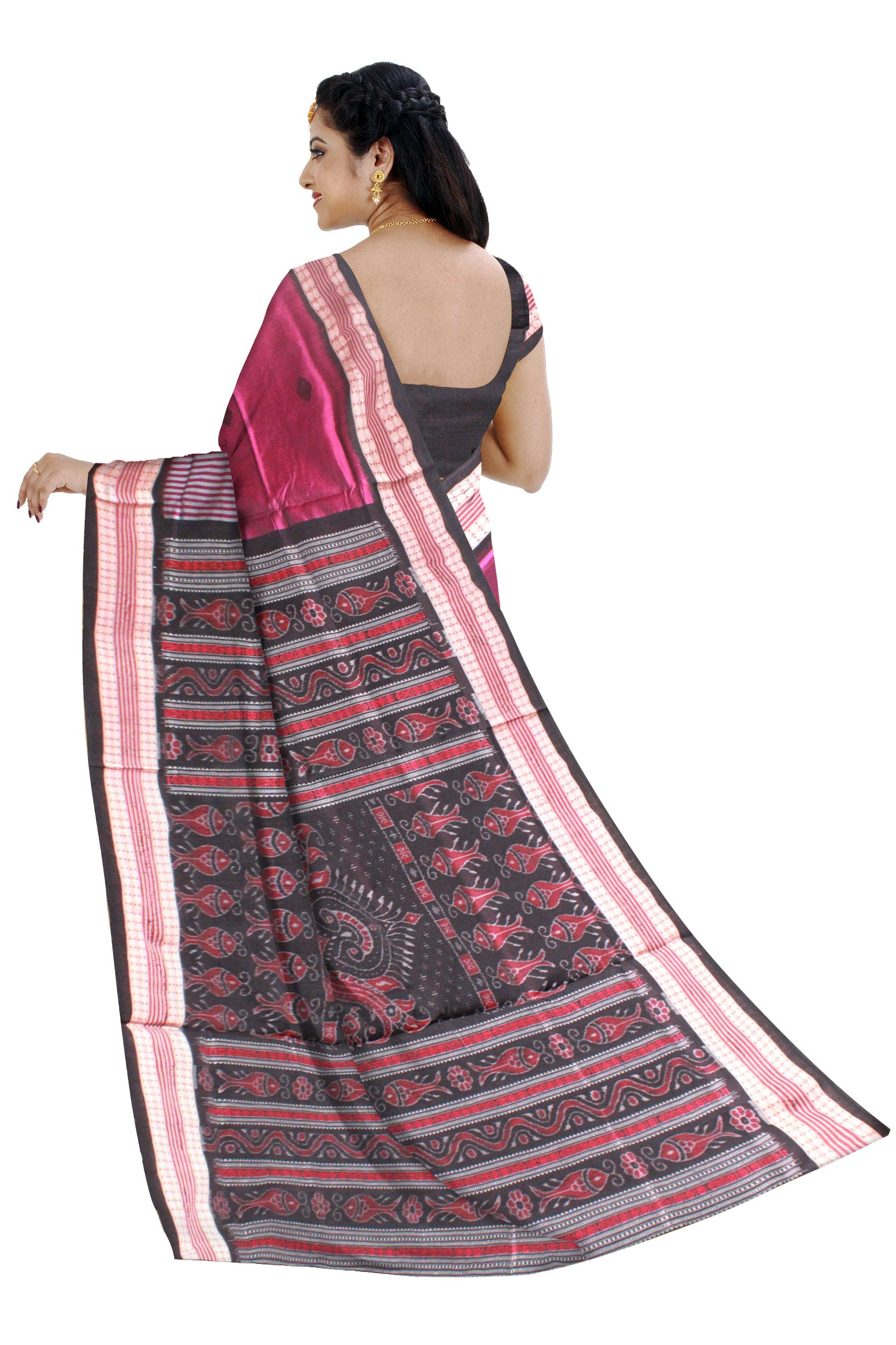 Latest design pink color Pata Bapta saree with Black lining with blouse piece, - Koshali Arts & Crafts Enterprise