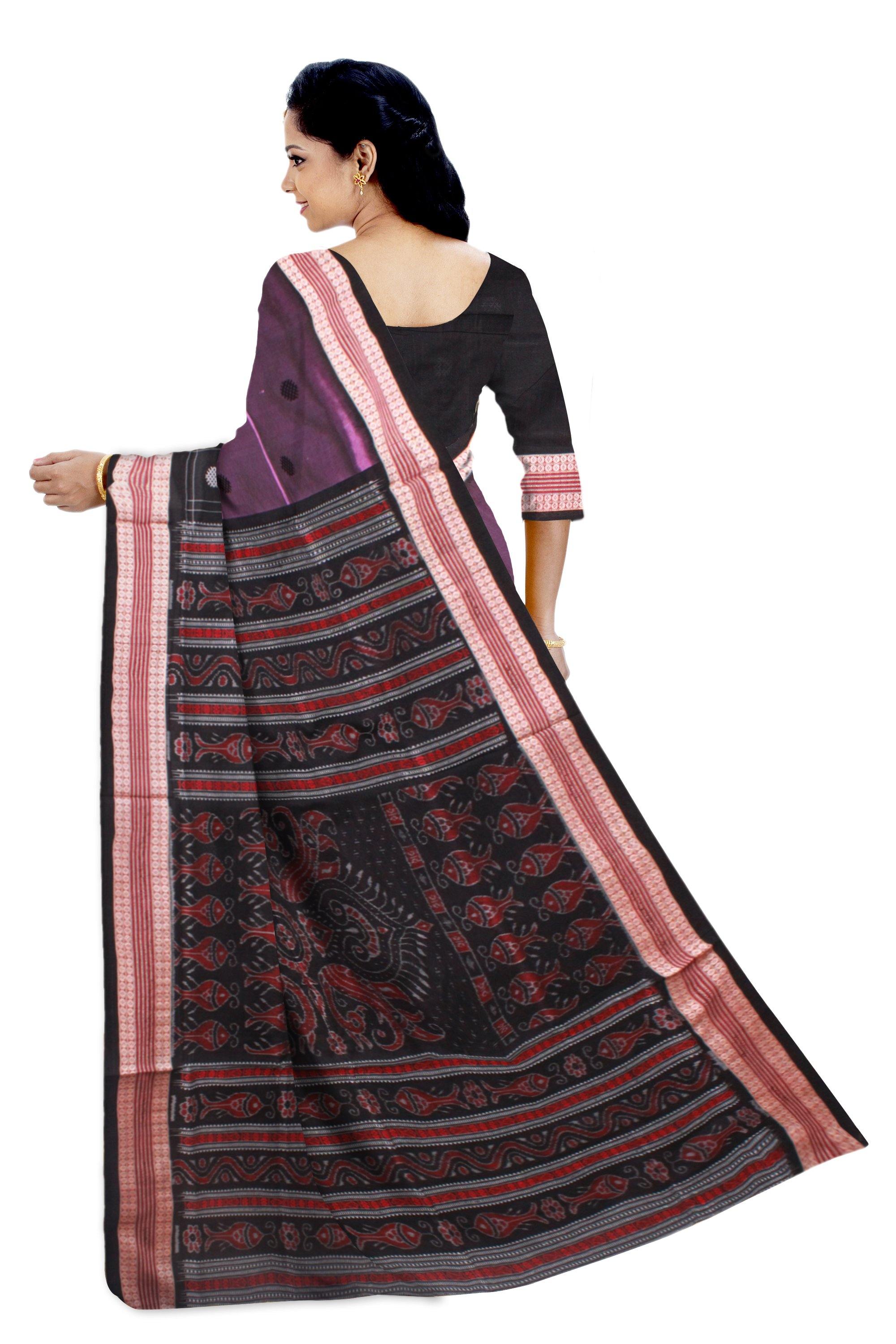 Latest design Violet and Black color Pata Bapta saree. With blouse piece. - Koshali Arts & Crafts Enterprise