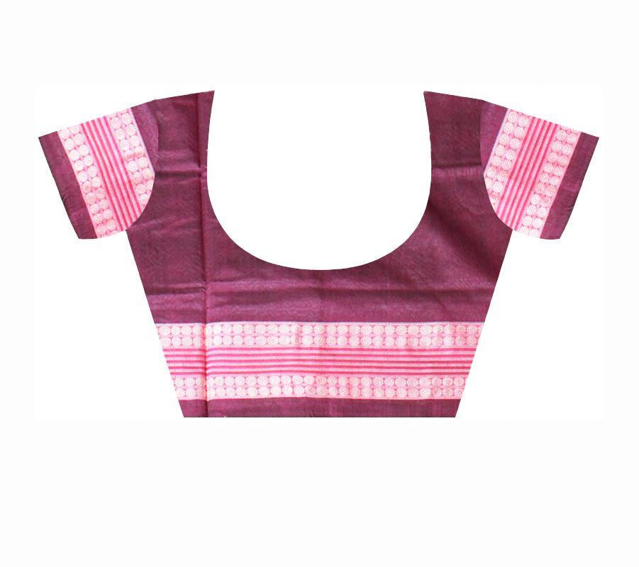 Silver color Flower Bomkei Pata Bapta saree with black lining. With blouse piece. - Koshali Arts & Crafts Enterprise