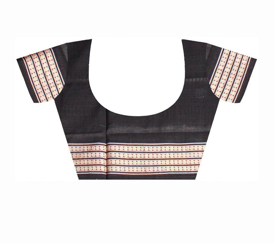 Gray color Pata bapta saree with Flower Bomkei with blouse piece. - Koshali Arts & Crafts Enterprise