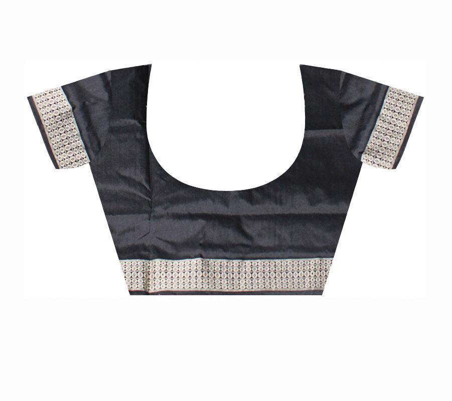 Latest design Blue collar Pata saree with Black lining with blouse piece. - Koshali Arts & Crafts Enterprise