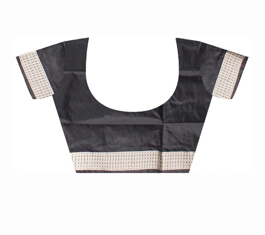 Latest design Aqua color Pata saree with Black lining with blouse piece. - Koshali Arts & Crafts Enterprise