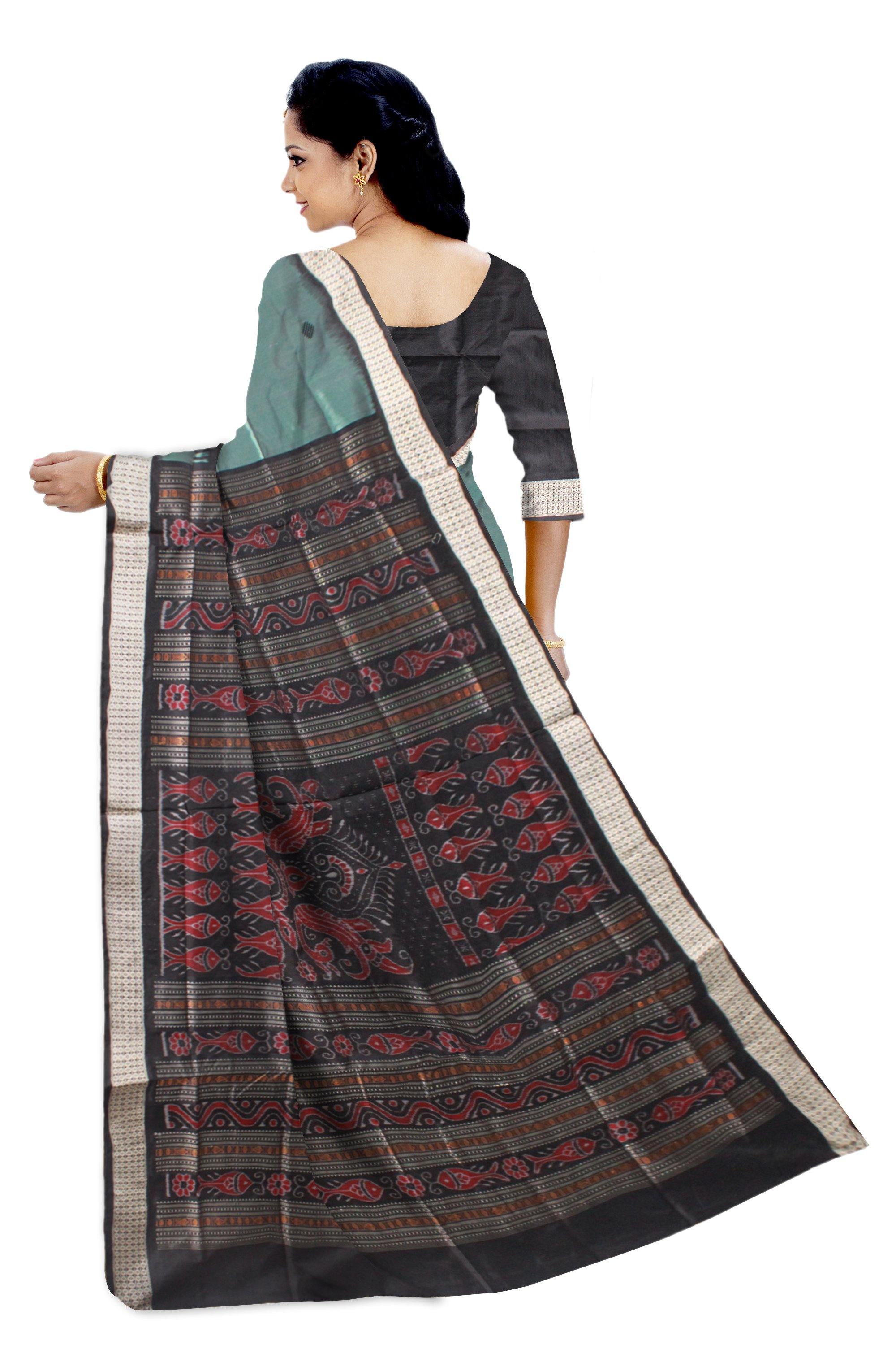 Latest design Aqua color Pata saree with Black lining with blouse piece. - Koshali Arts & Crafts Enterprise