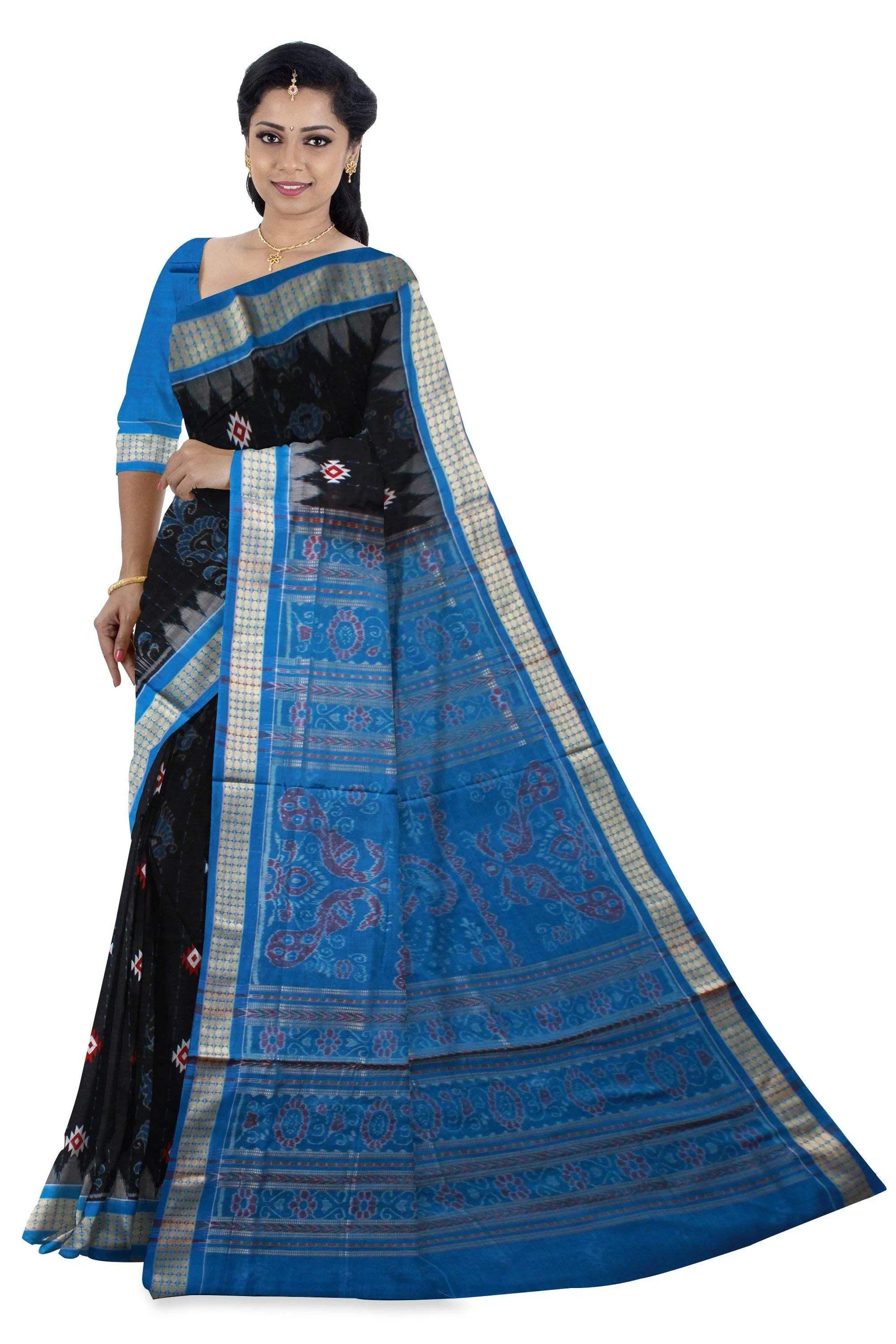 Black color flora print cotton saree with blouse piece. - Koshali Arts & Crafts Enterprise
