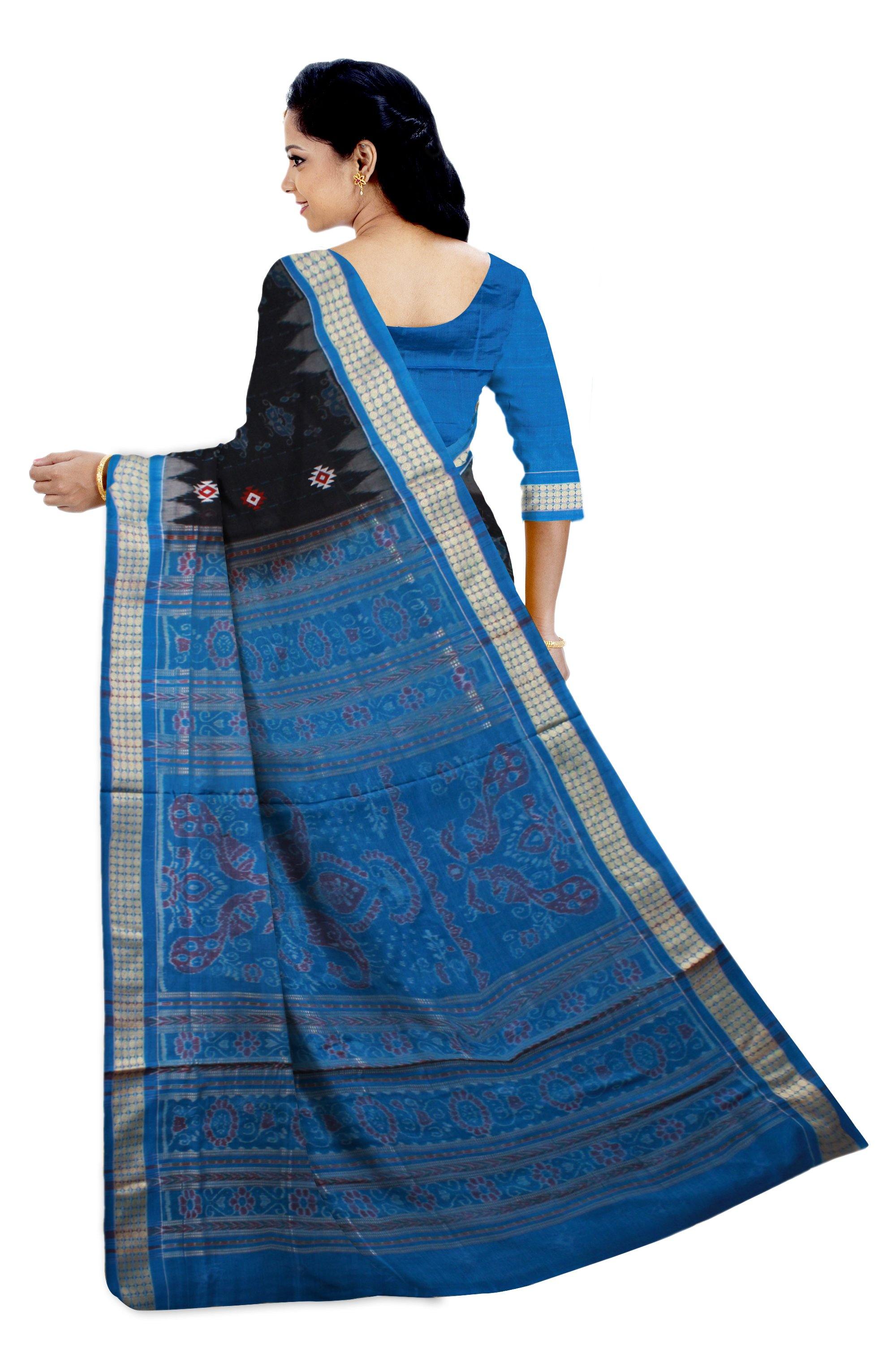 Black color flora print cotton saree with blouse piece. - Koshali Arts & Crafts Enterprise