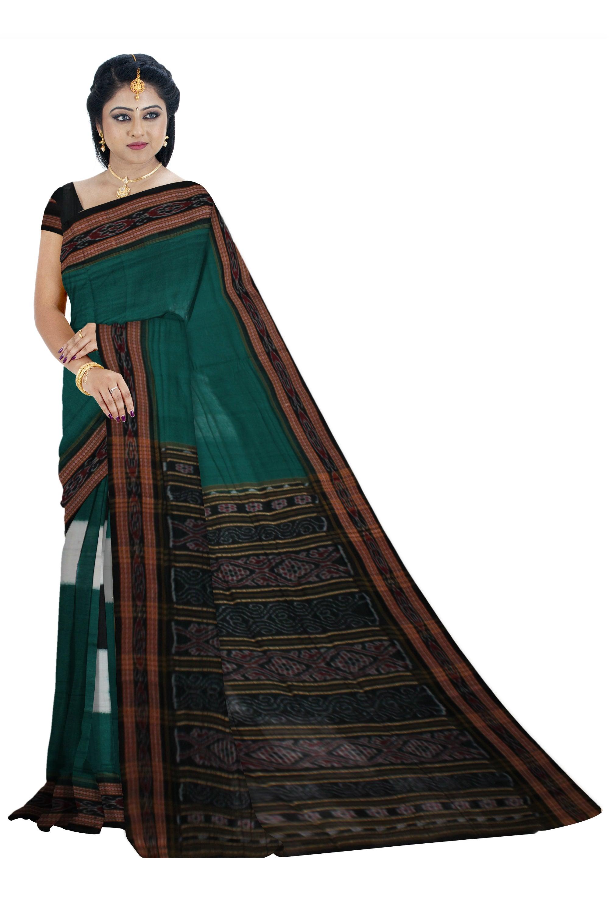 Sambalpuri Saree in Dark Green and Black Color Bada Pasapali design without blouse piece. - Koshali Arts & Crafts Enterprise