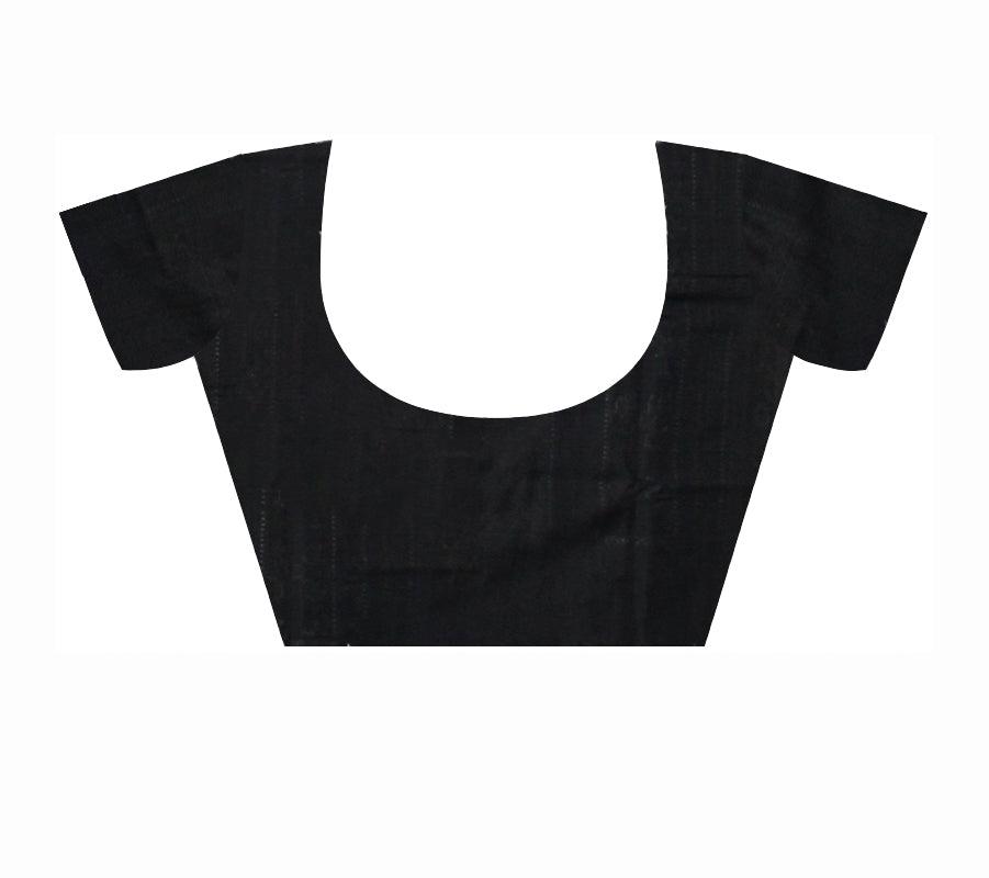 Orange and Black color Kumbha design Sambalpuri Cotton saree with blouse piece. - Koshali Arts & Crafts Enterprise