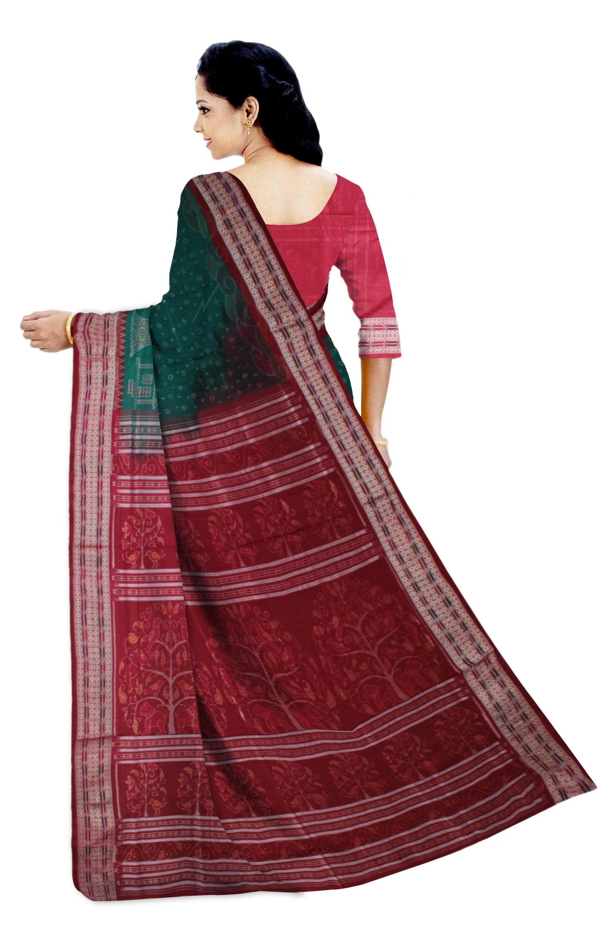 Latest tree design Green colour sambalpuri cotton saree with blouse piece. - Koshali Arts & Crafts Enterprise